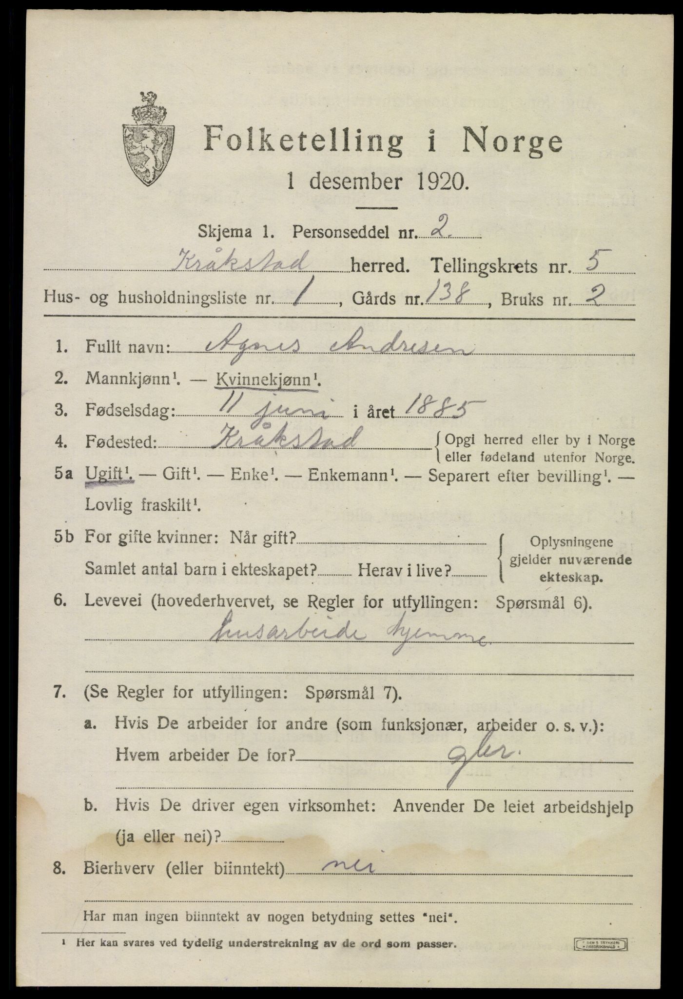 SAO, 1920 census for Kråkstad, 1920, p. 4803