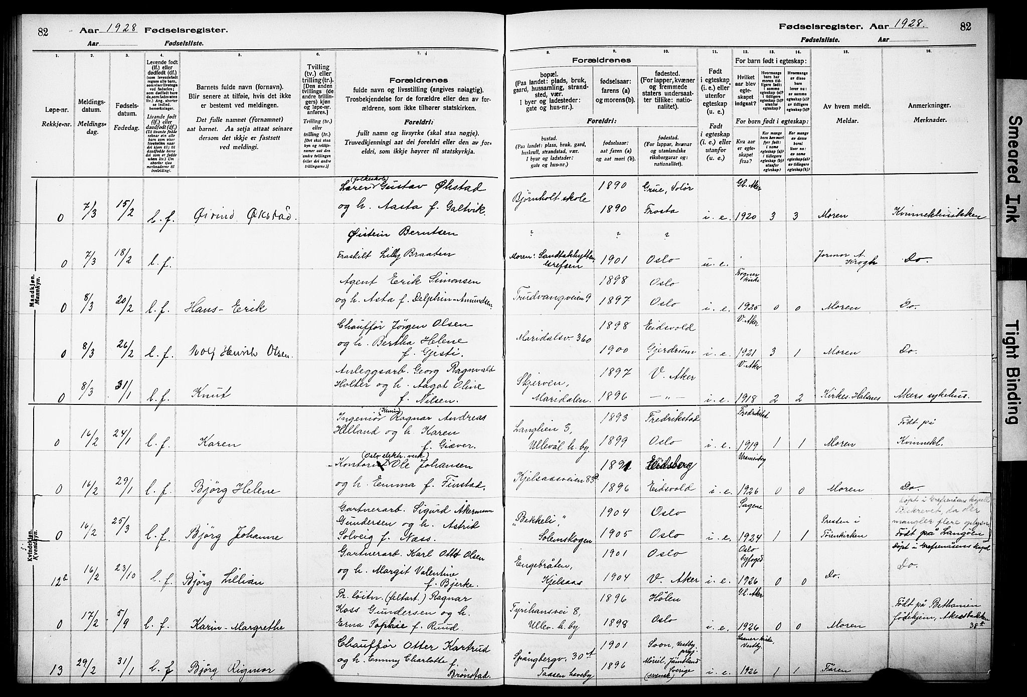 Vestre Aker prestekontor Kirkebøker, AV/SAO-A-10025/J/Ja/L0003: Birth register no. 3, 1926-1930, p. 82