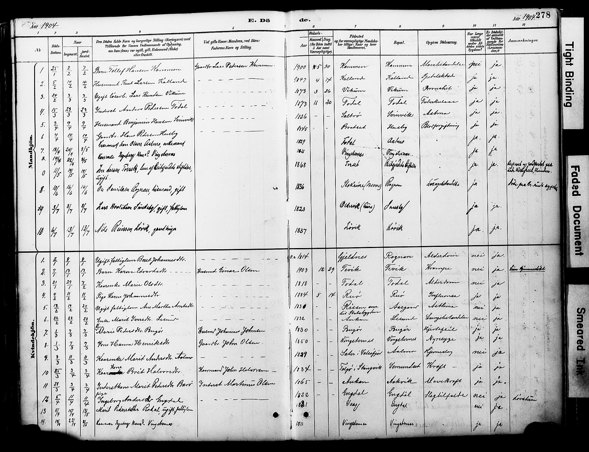 Ministerialprotokoller, klokkerbøker og fødselsregistre - Møre og Romsdal, AV/SAT-A-1454/578/L0907: Parish register (official) no. 578A06, 1887-1904, p. 278