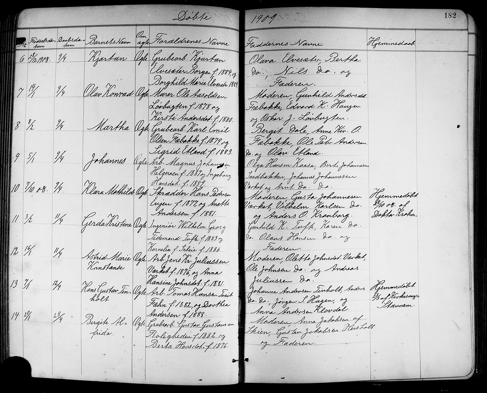 Holla kirkebøker, SAKO/A-272/G/Ga/L0005: Parish register (copy) no. I 5, 1891-1917, p. 182
