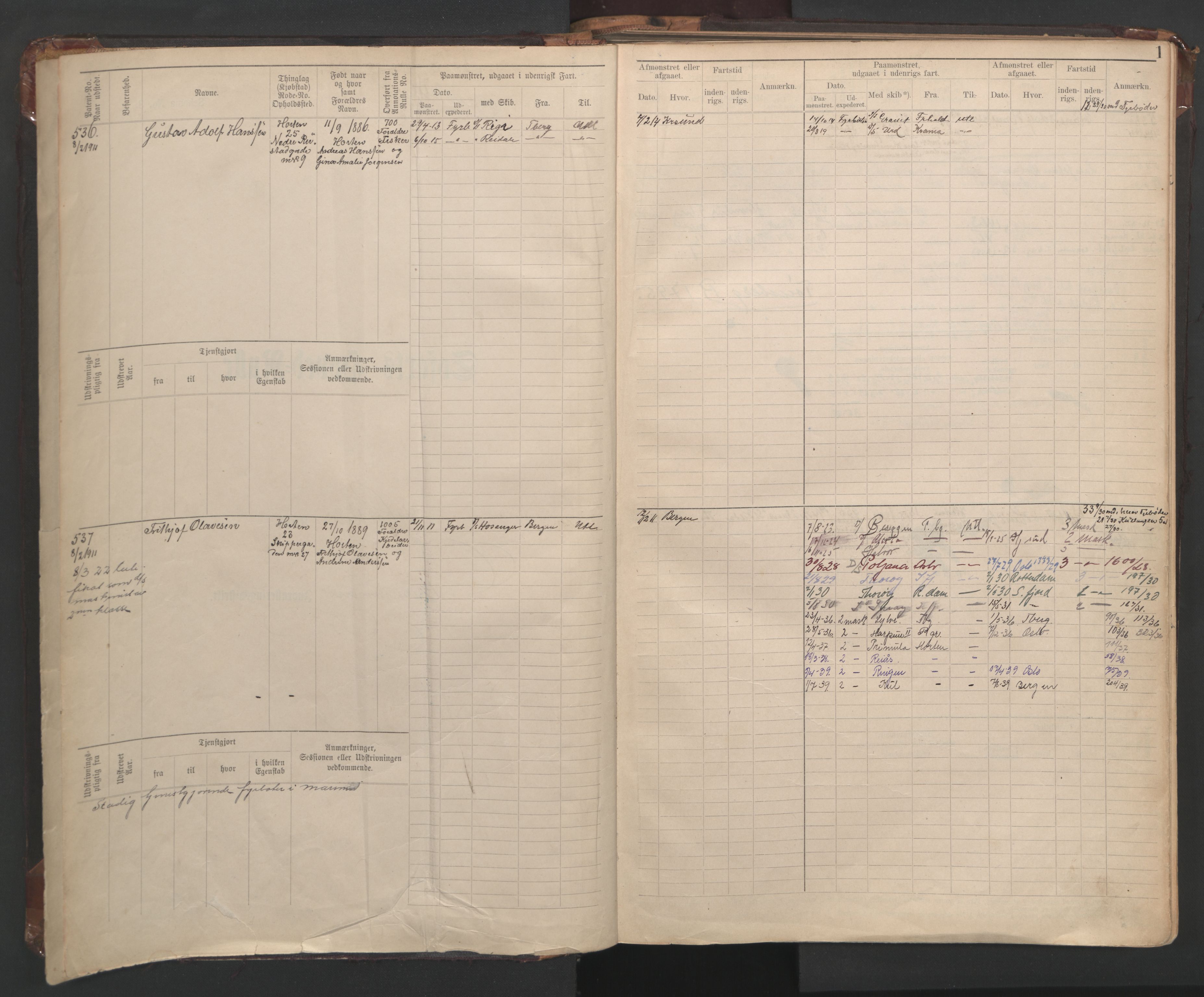 Horten innrulleringskontor, AV/SAKO-A-785/F/Fe/L0008: Maskinist, fyrbøterrulle, 1911-1948, p. 1