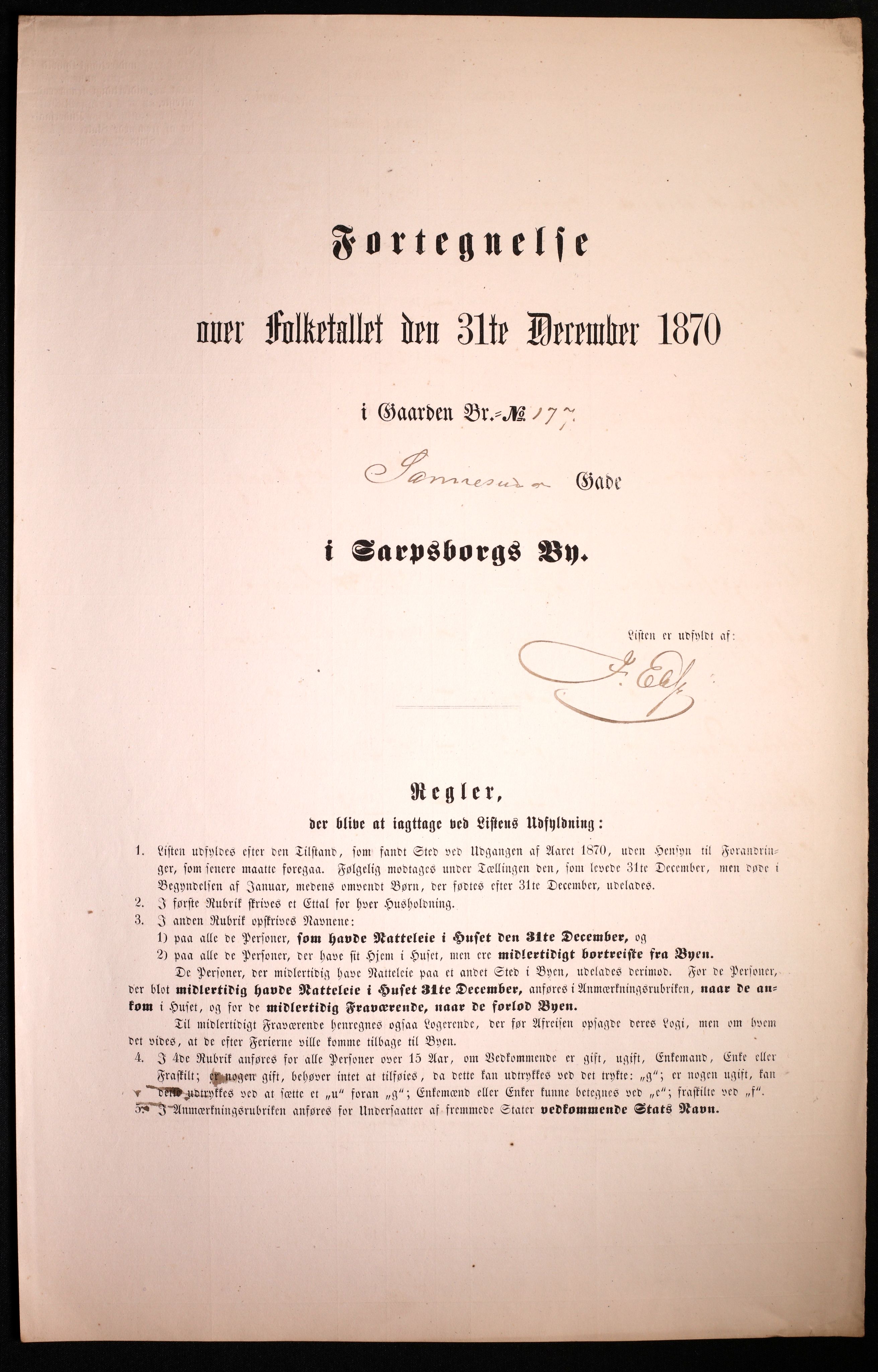 RA, 1870 census for 0102 Sarpsborg, 1870, p. 539