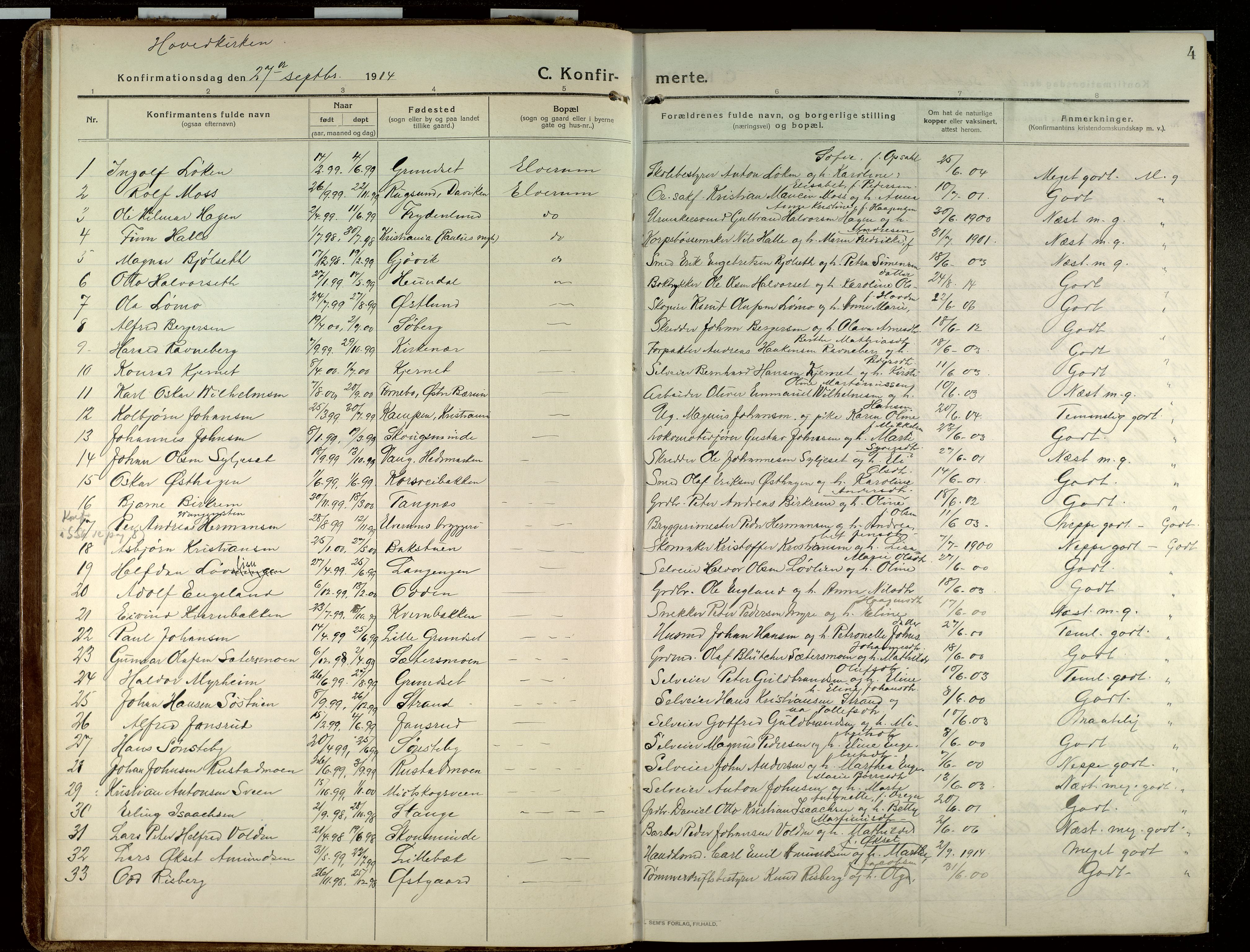 Elverum prestekontor, SAH/PREST-044/H/Ha/Haa/L0023: Parish register (official) no. 23, 1914-1929, p. 4