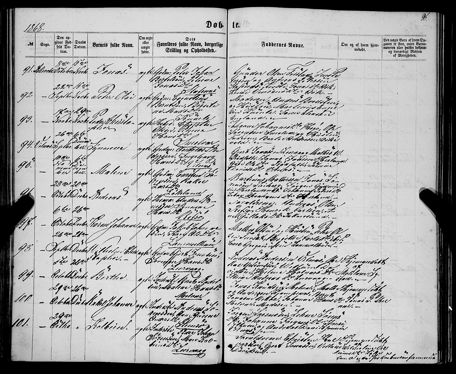 Askvoll sokneprestembete, SAB/A-79501/H/Haa/Haaa/L0012: Parish register (official) no. A 12, 1859-1878, p. 96