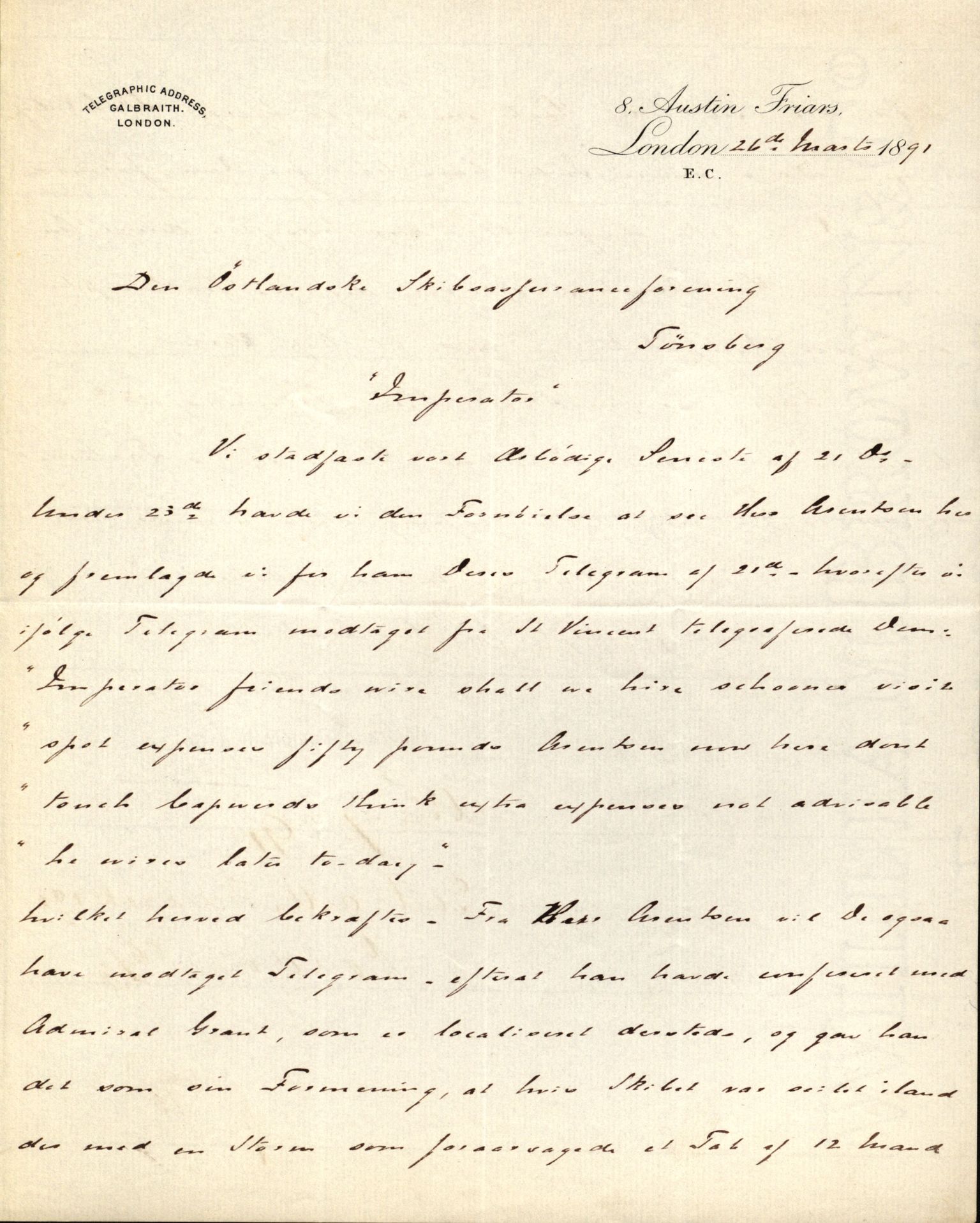 Pa 63 - Østlandske skibsassuranceforening, VEMU/A-1079/G/Ga/L0027/0011: Havaridokumenter / Louise, Lucie, Falcon, Ingeborg av Laurvig, Imperator, 1891, p. 45