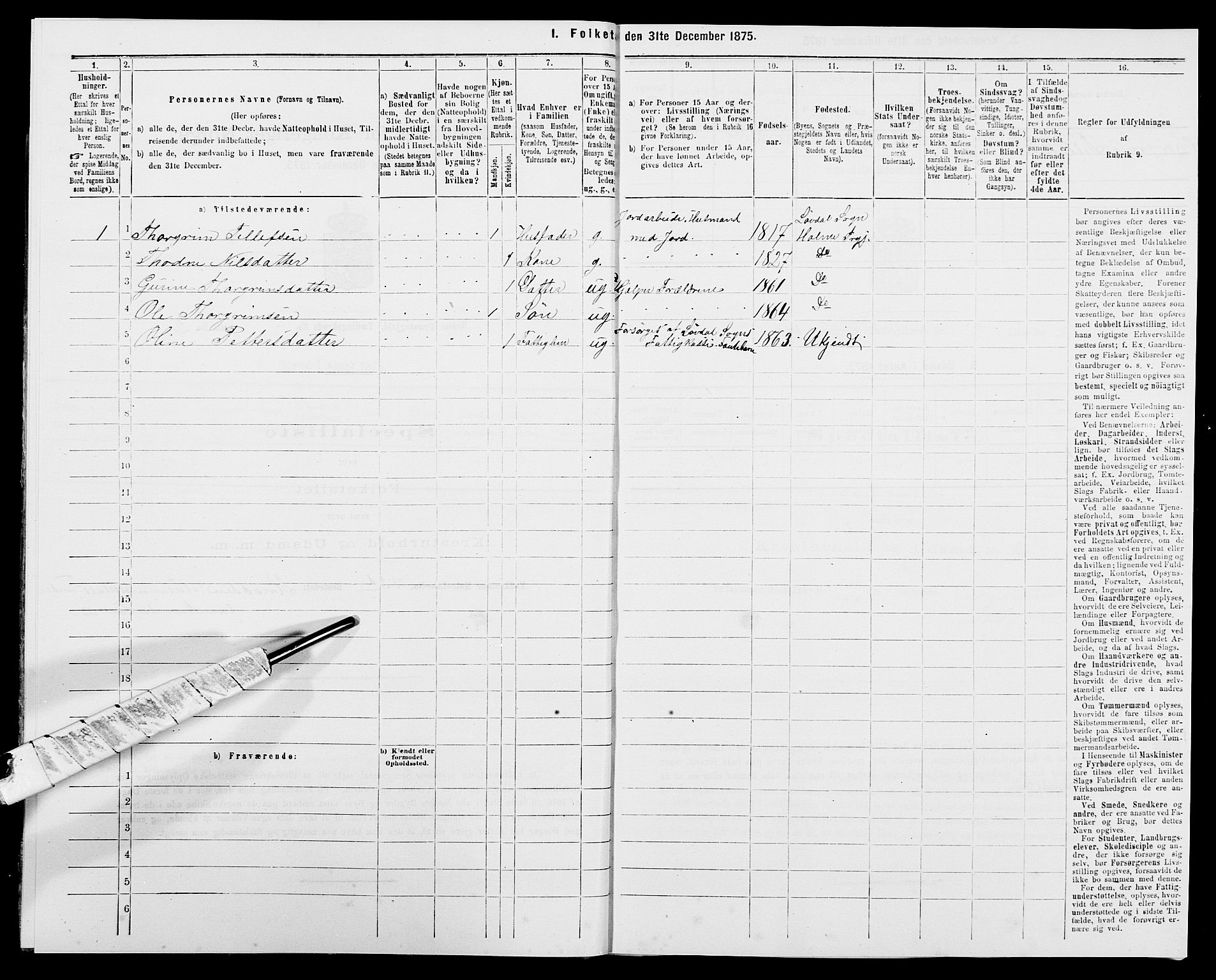 SAK, 1875 census for 1020P Holum, 1875, p. 1227
