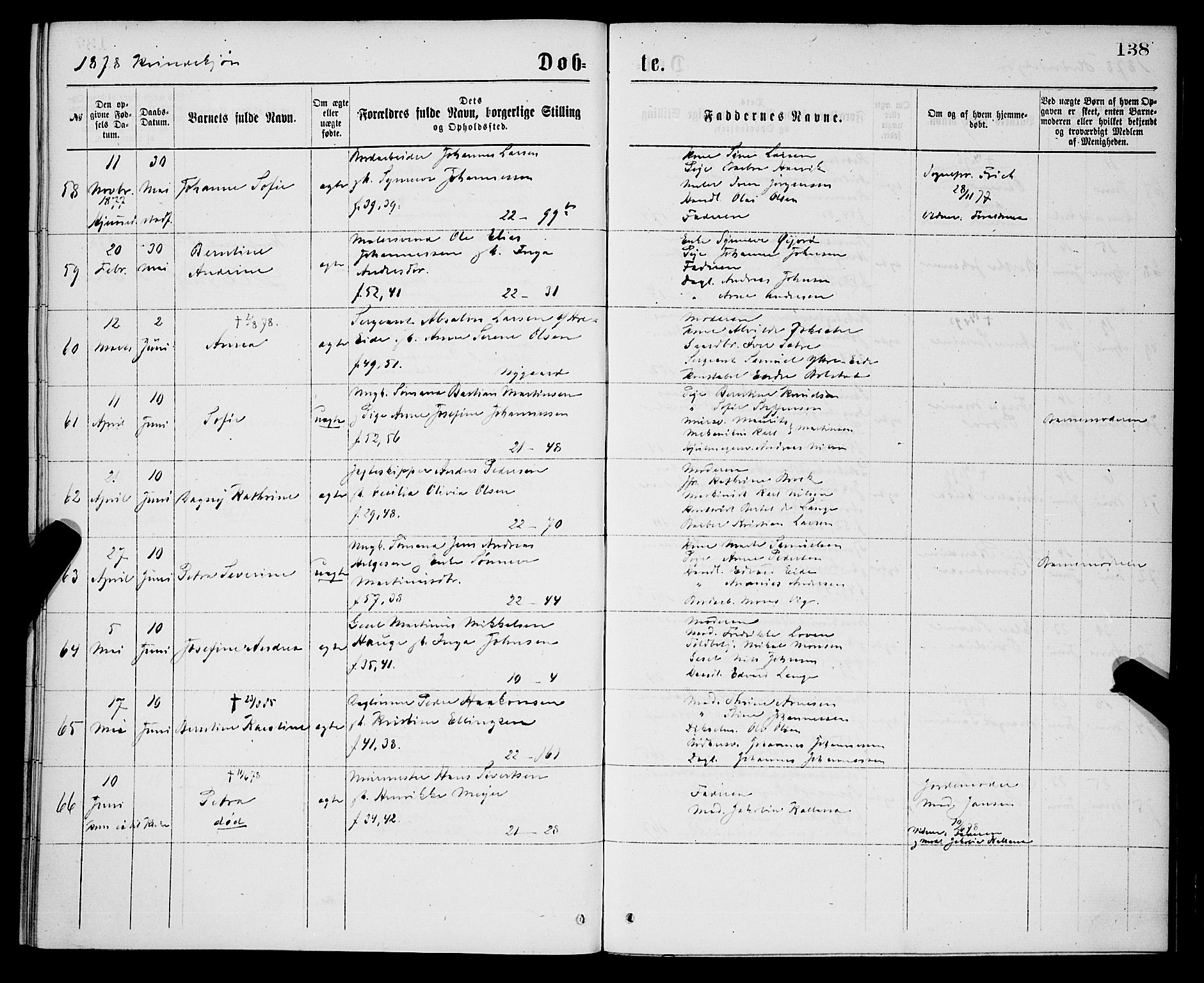 Korskirken sokneprestembete, AV/SAB-A-76101/H/Hab: Parish register (copy) no. B 7, 1874-1878, p. 138