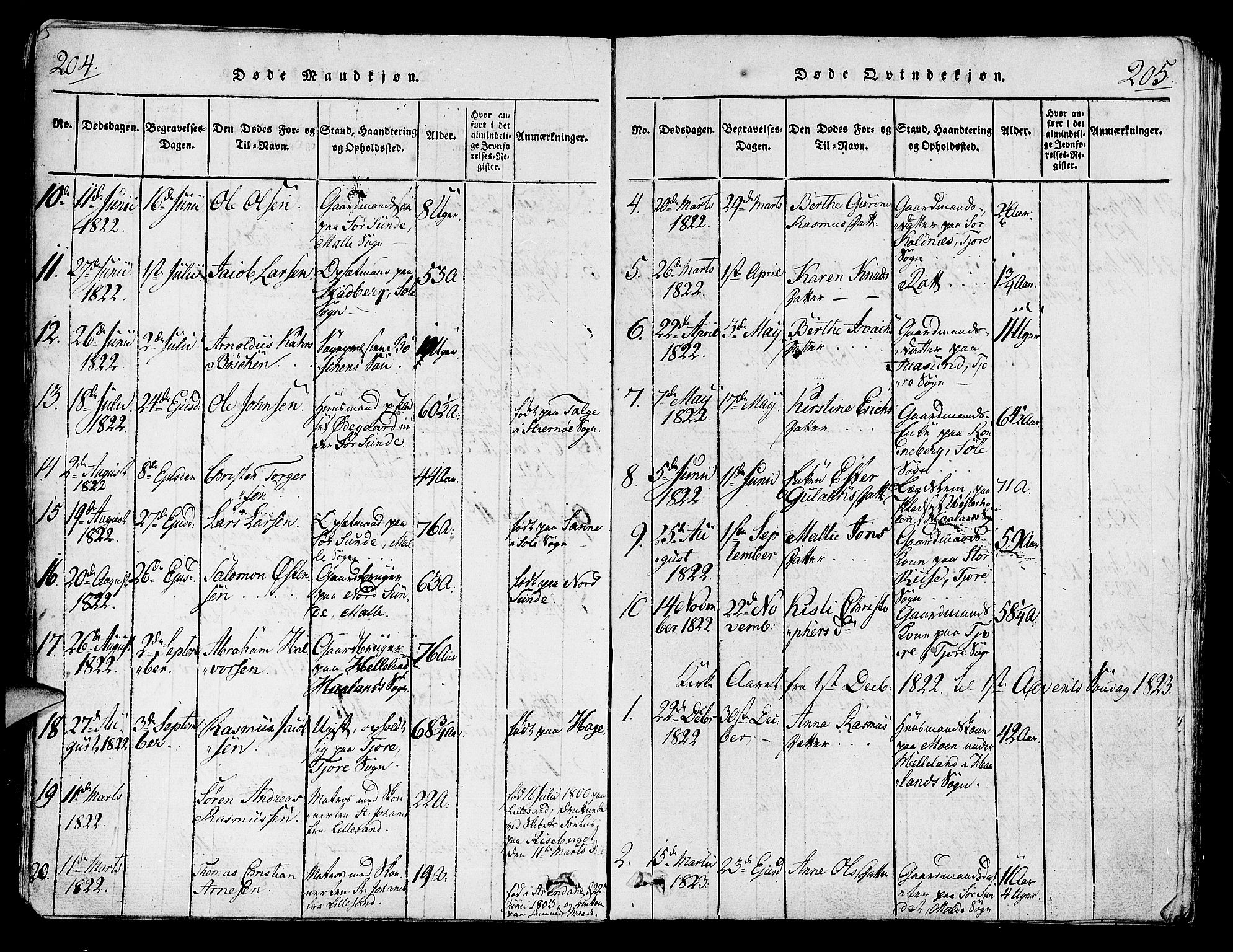 Håland sokneprestkontor, SAST/A-101802/001/30BA/L0004: Parish register (official) no. A 4, 1815-1829, p. 204-205