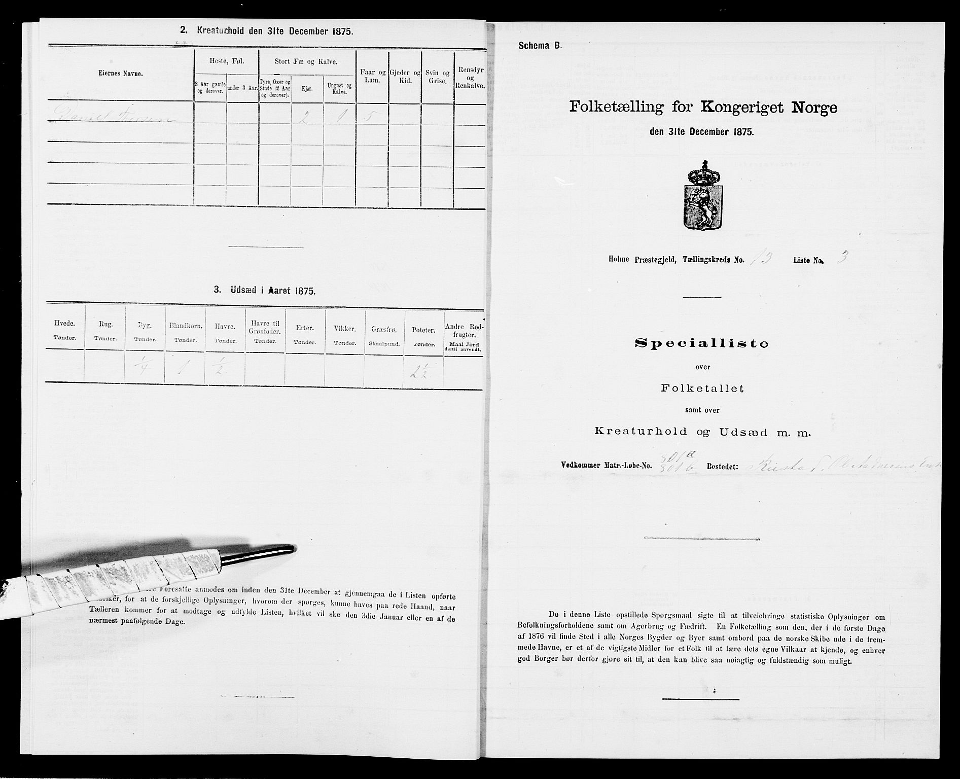 SAK, 1875 census for 1020P Holum, 1875, p. 1330