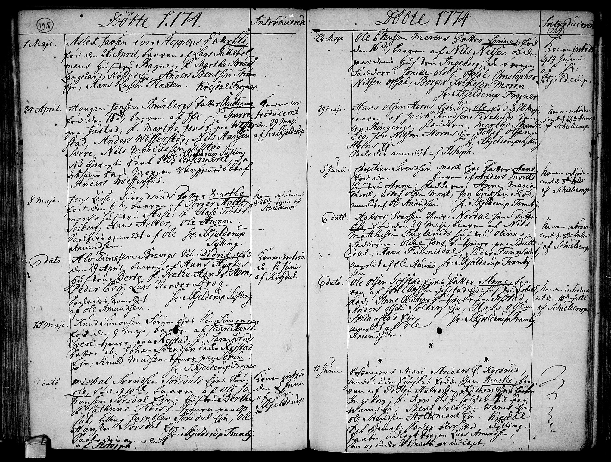 Lier kirkebøker, AV/SAKO-A-230/F/Fa/L0005: Parish register (official) no. I 5, 1764-1777, p. 228-229