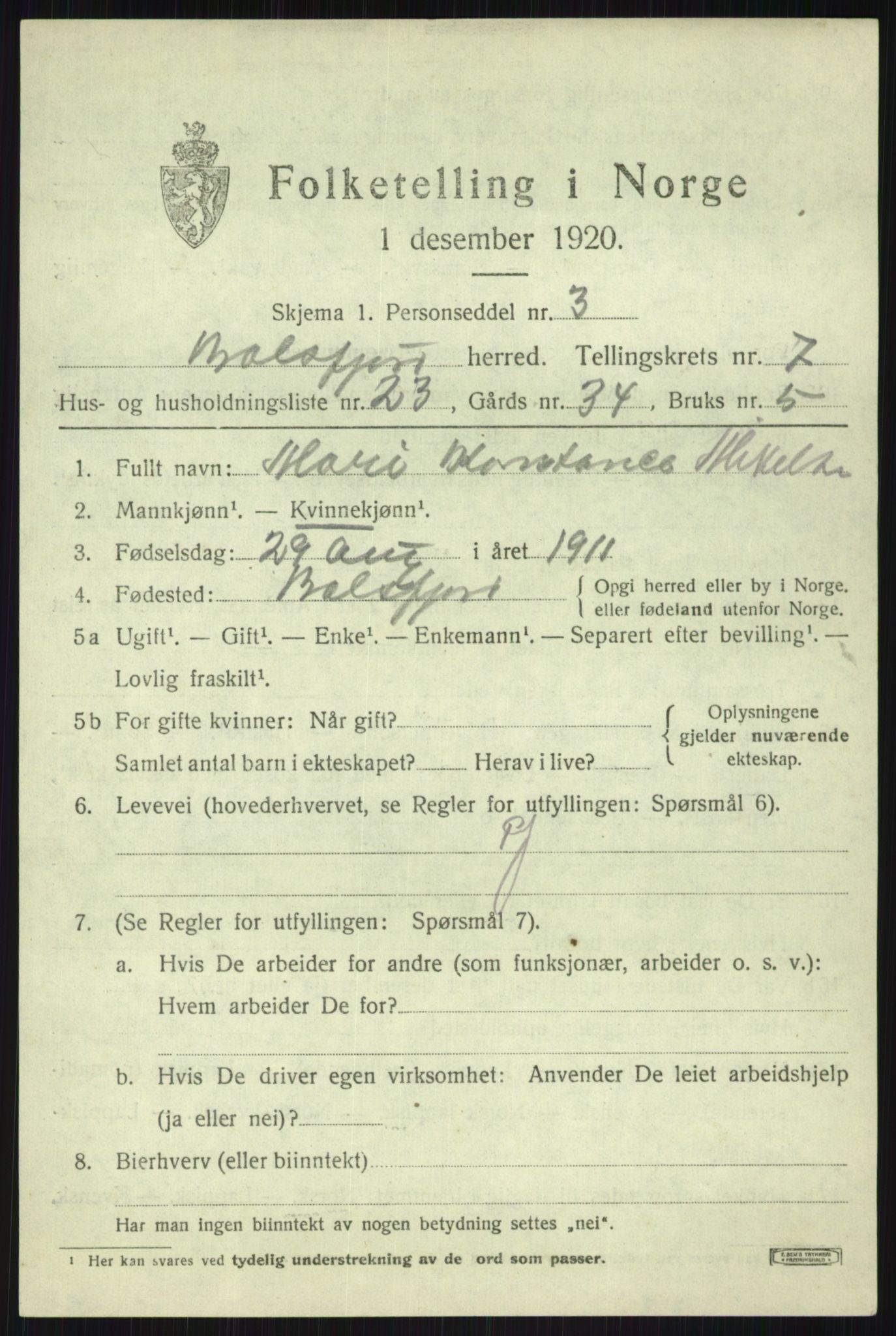 SATØ, 1920 census for Balsfjord, 1920, p. 4466