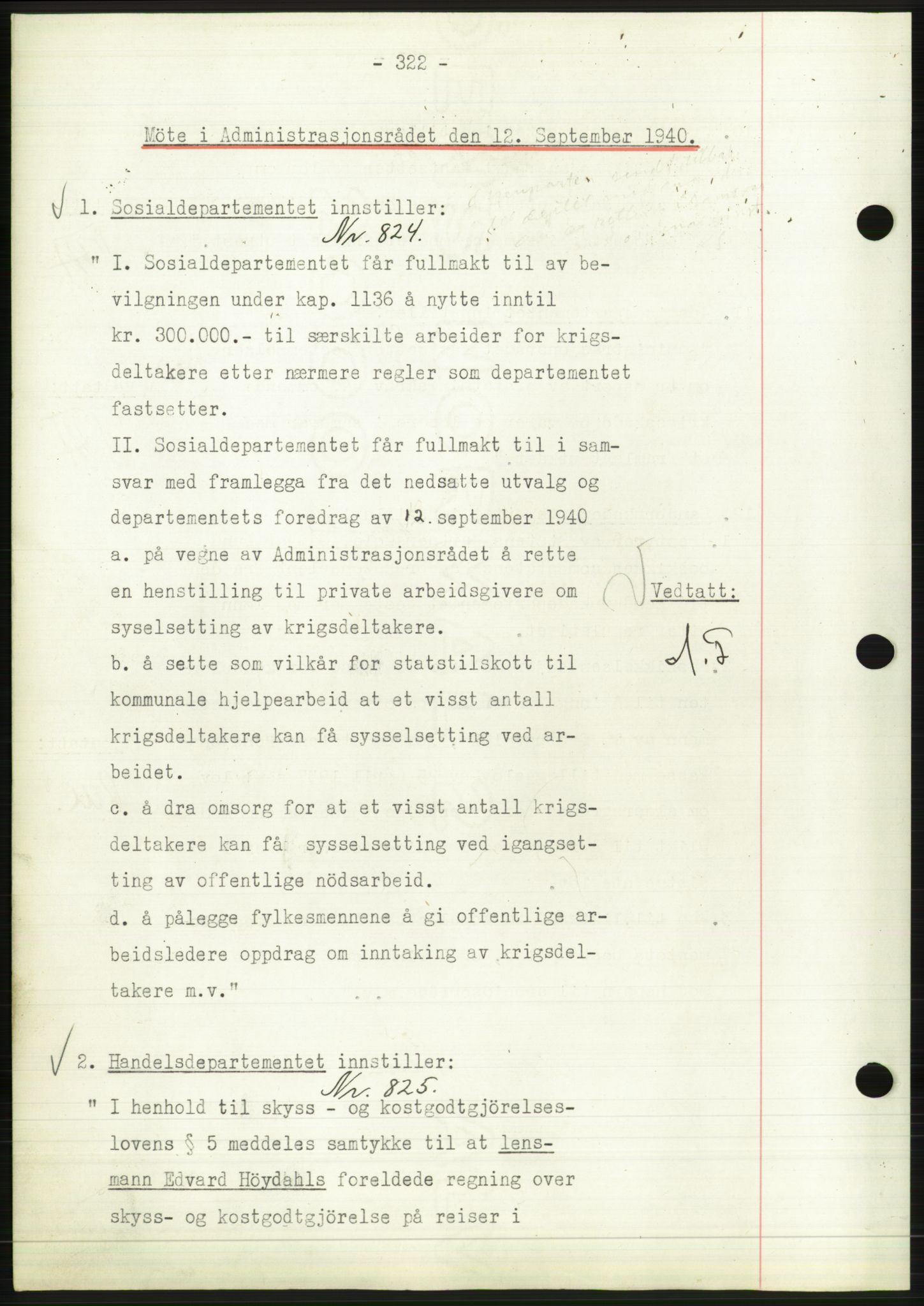 Administrasjonsrådet, AV/RA-S-1004/A/L0002: Vedtaksprotokoll 16/4-25/9, 1940, p. 326