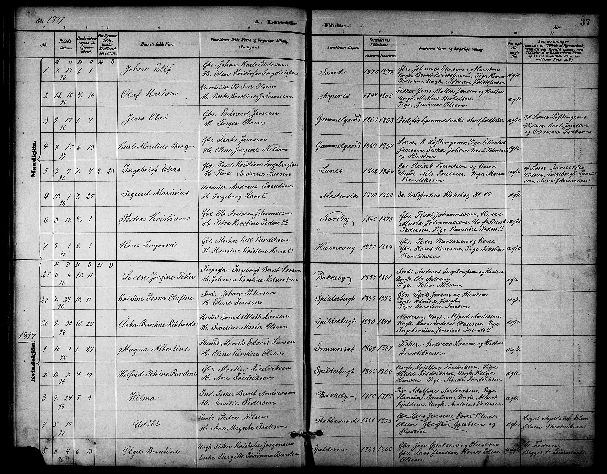 Balsfjord sokneprestembete, AV/SATØ-S-1303/G/Gab/L0003klokker: Parish register (copy) no. 3, 1887-1909, p. 37