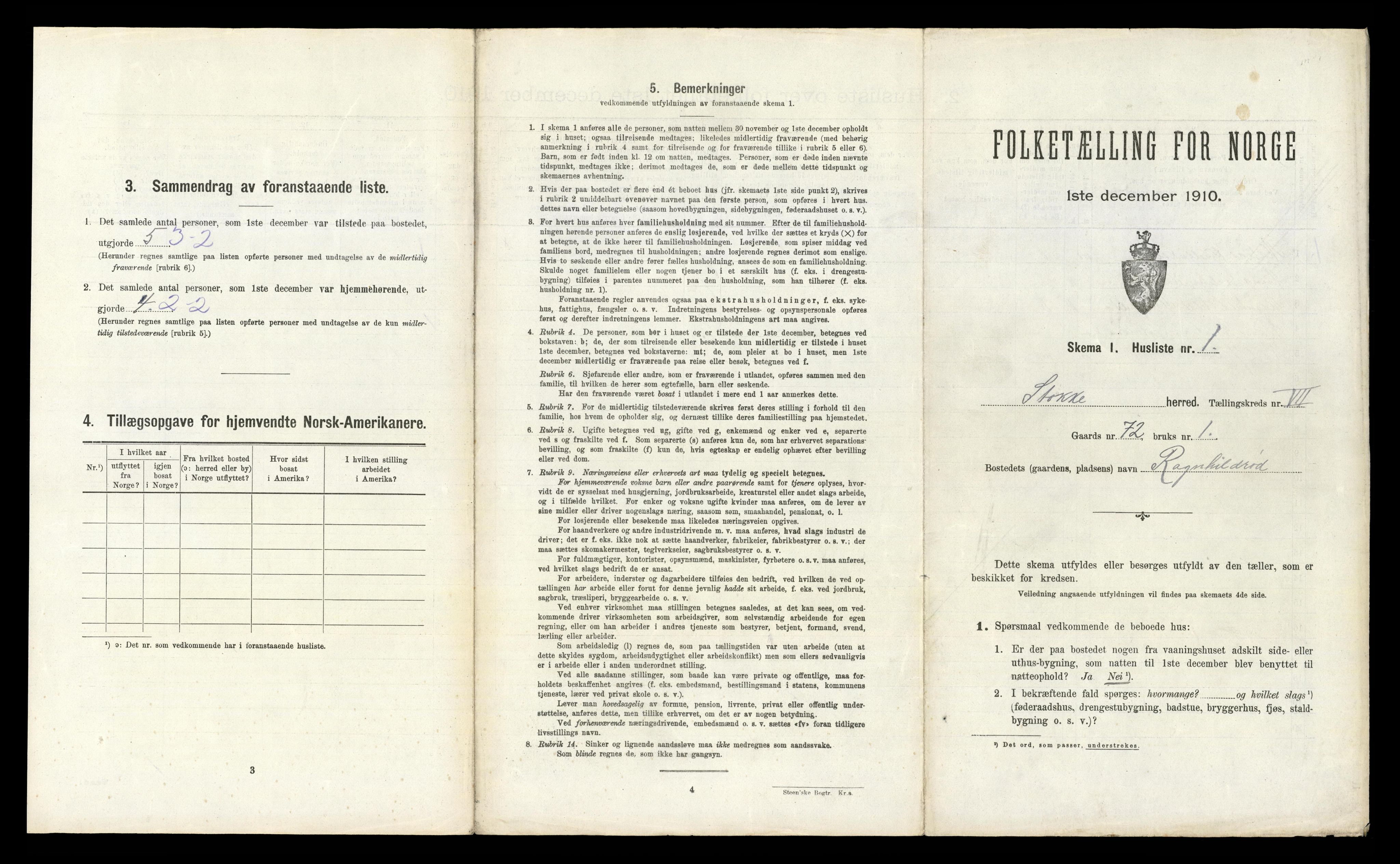 RA, 1910 census for Stokke, 1910, p. 1092