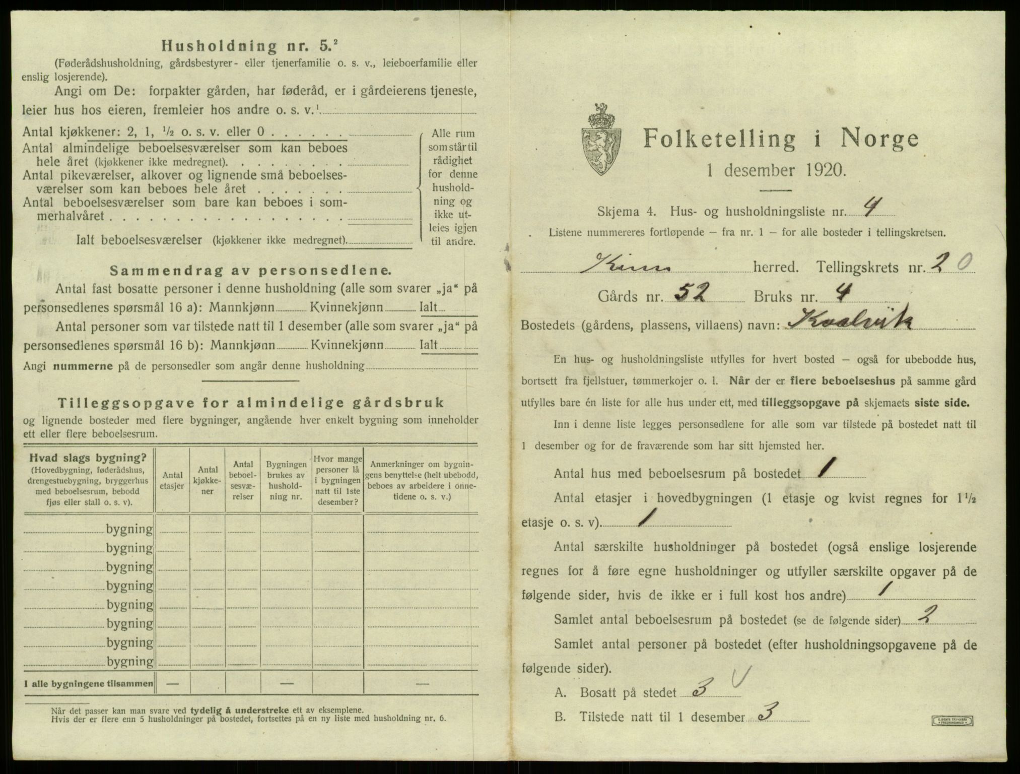 SAB, 1920 census for Kinn, 1920, p. 989