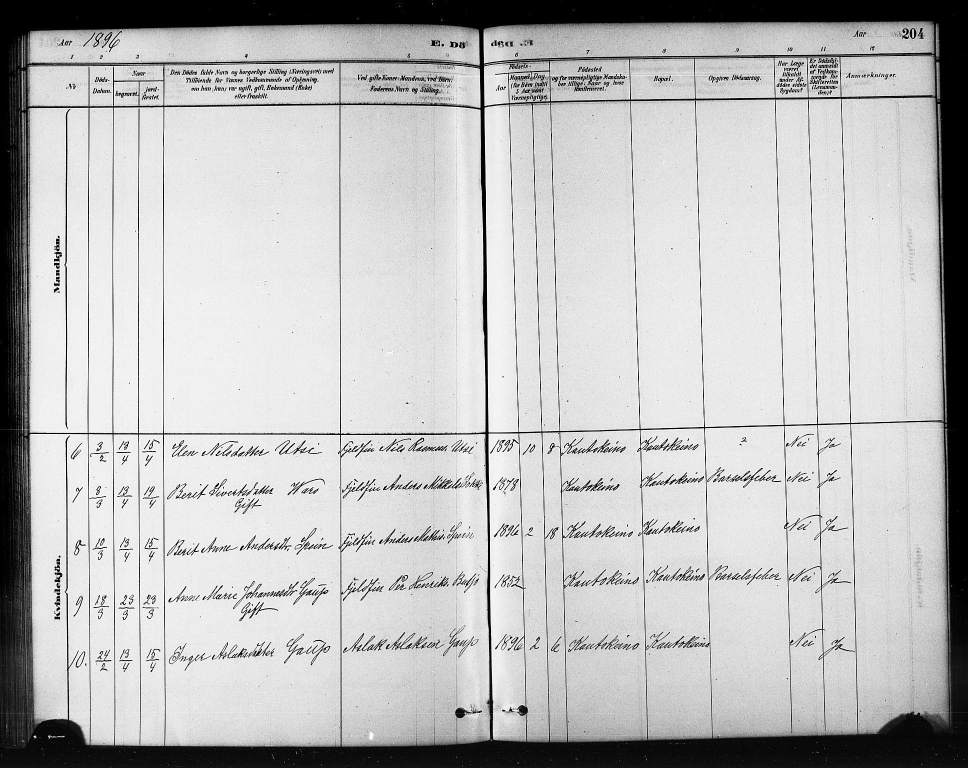 Kautokeino sokneprestembete, SATØ/S-1340/H/Hb/L0002.klokk: Parish register (copy) no. 2, 1877-1896, p. 204