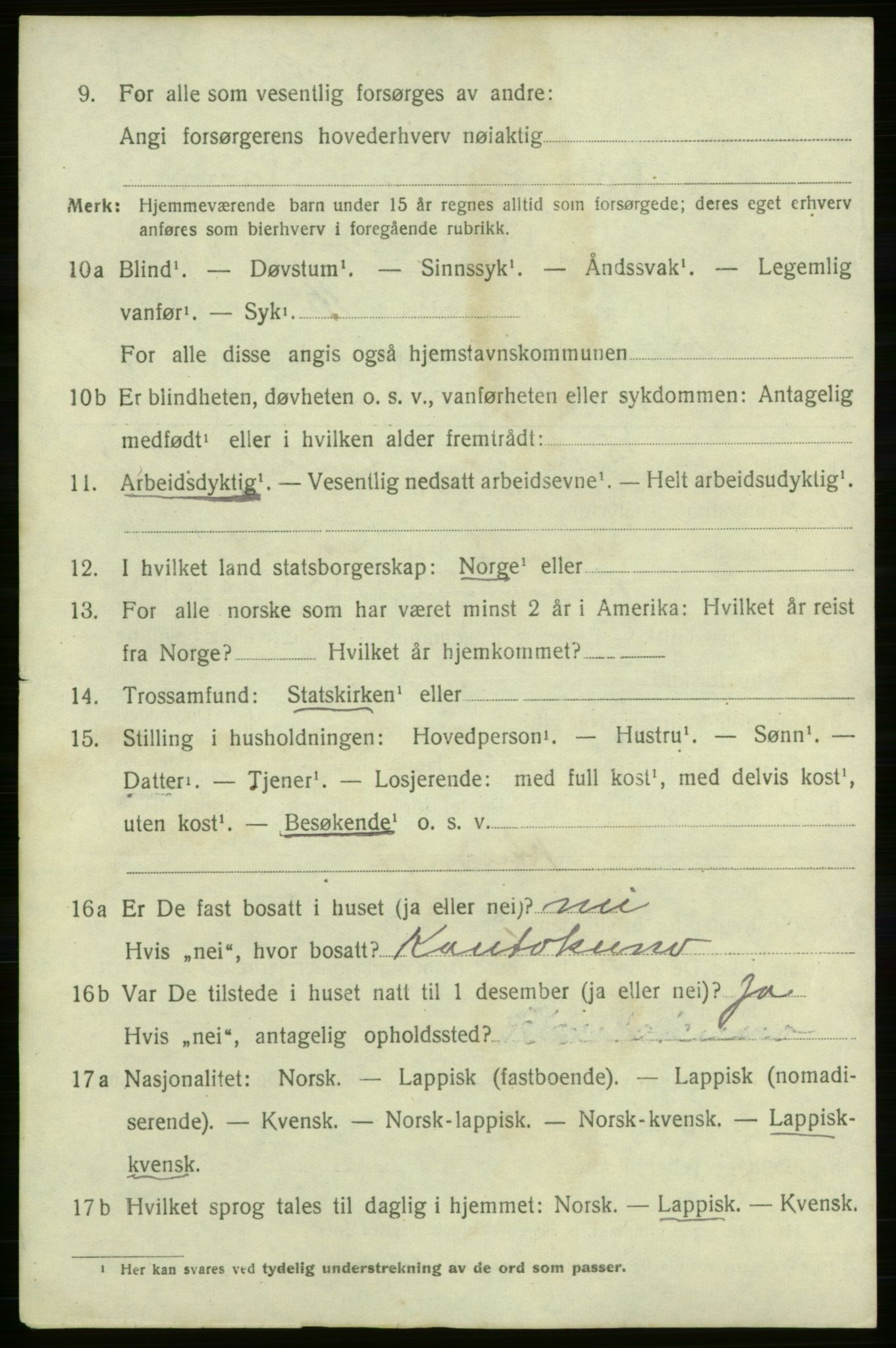 SATØ, 1920 census for Karasjok, 1920, p. 1919