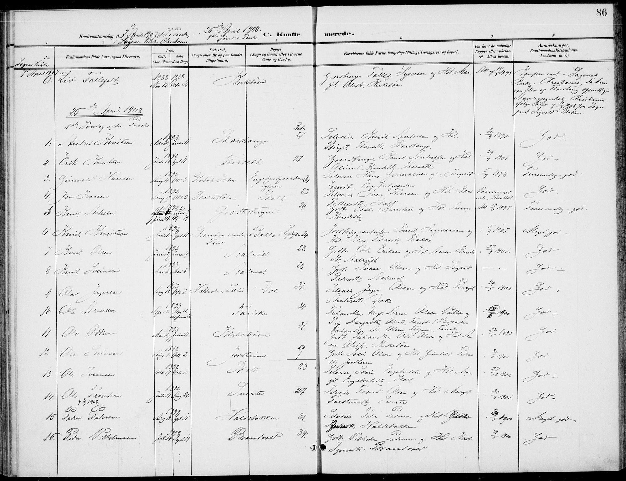 Gol kirkebøker, AV/SAKO-A-226/F/Fb/L0002: Parish register (official) no. II 2, 1900-1921, p. 86