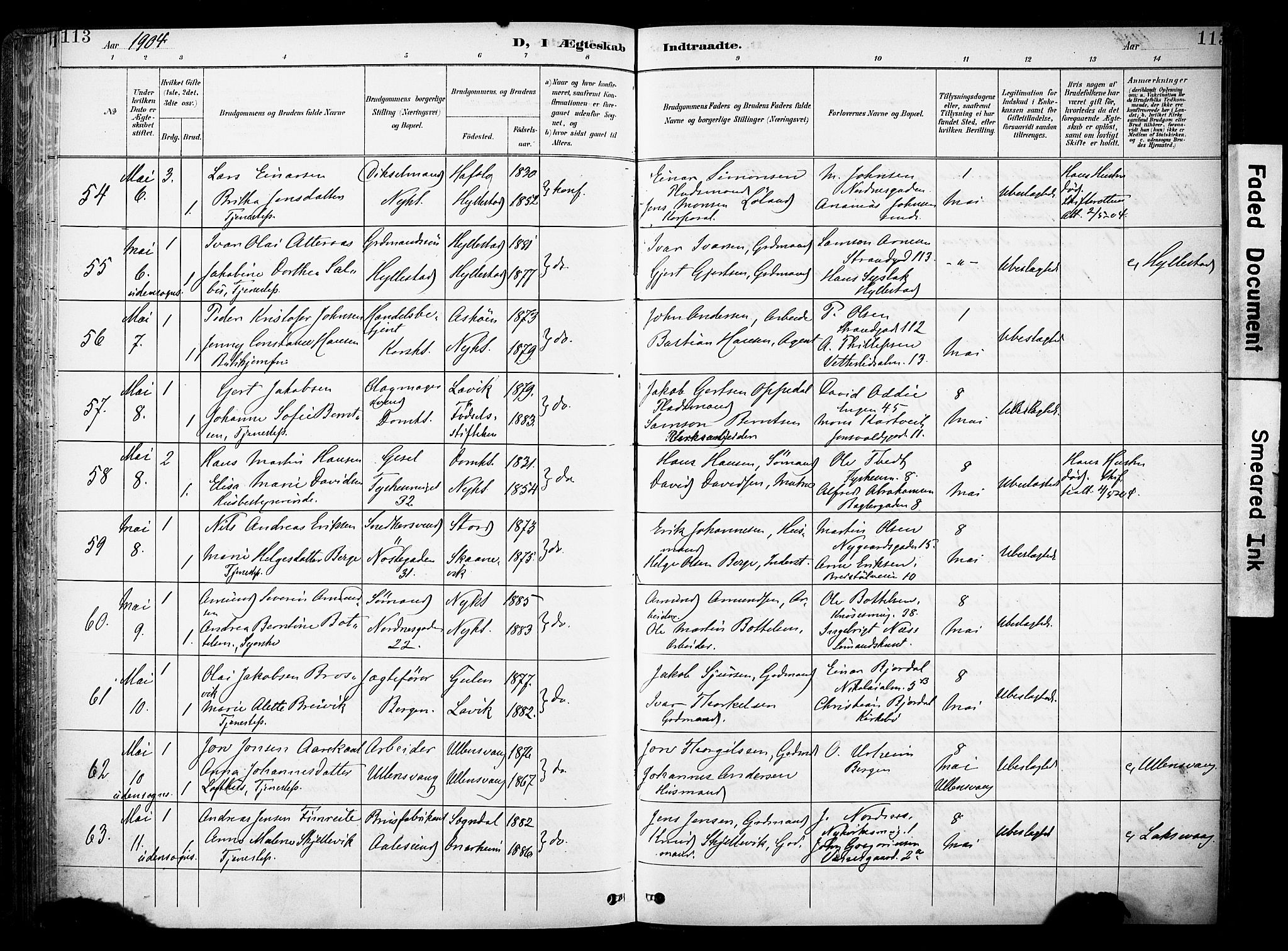 Nykirken Sokneprestembete, AV/SAB-A-77101/H/Haa/L0034: Parish register (official) no. D 4, 1896-1905, p. 113