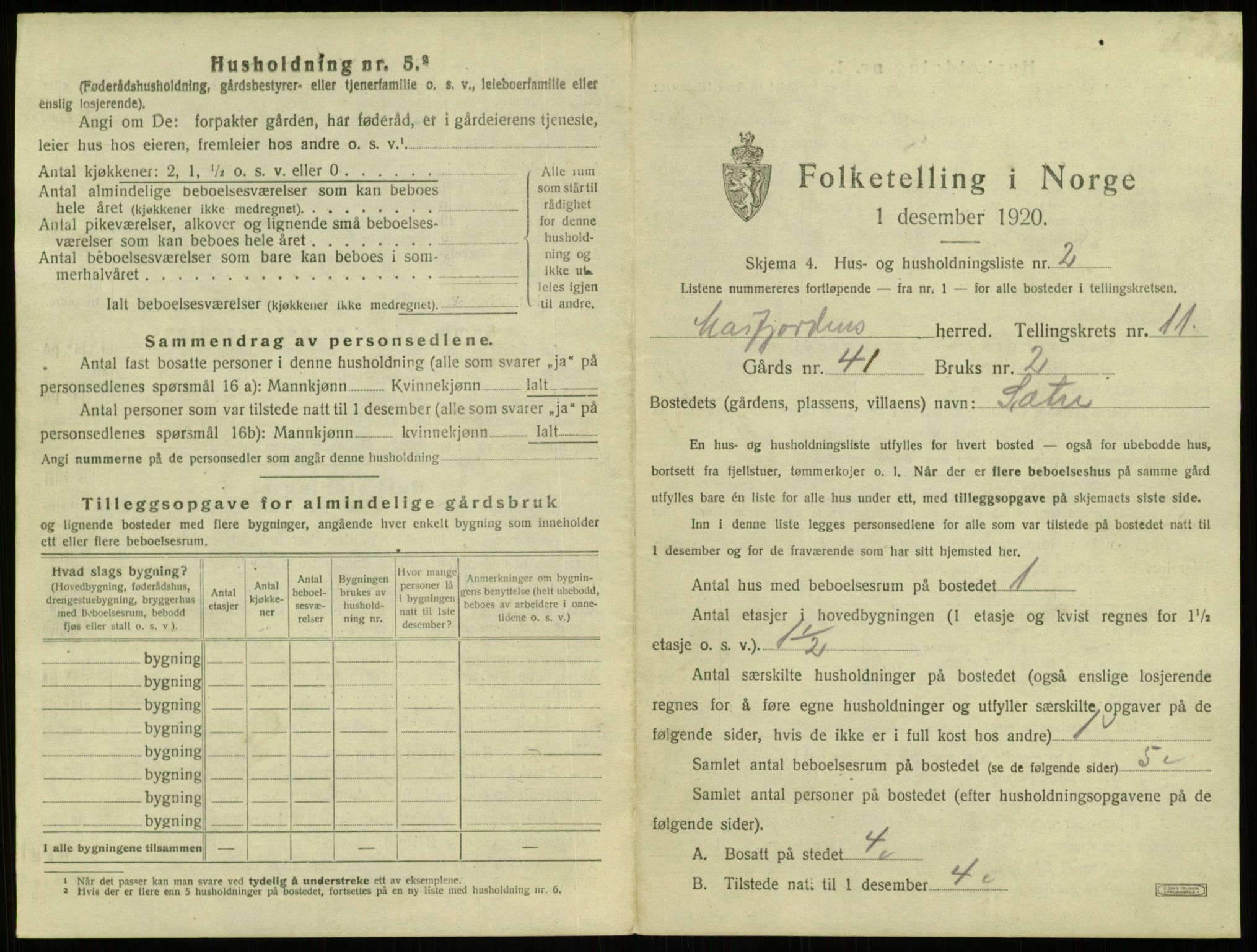 SAB, 1920 census for Masfjorden, 1920, p. 538