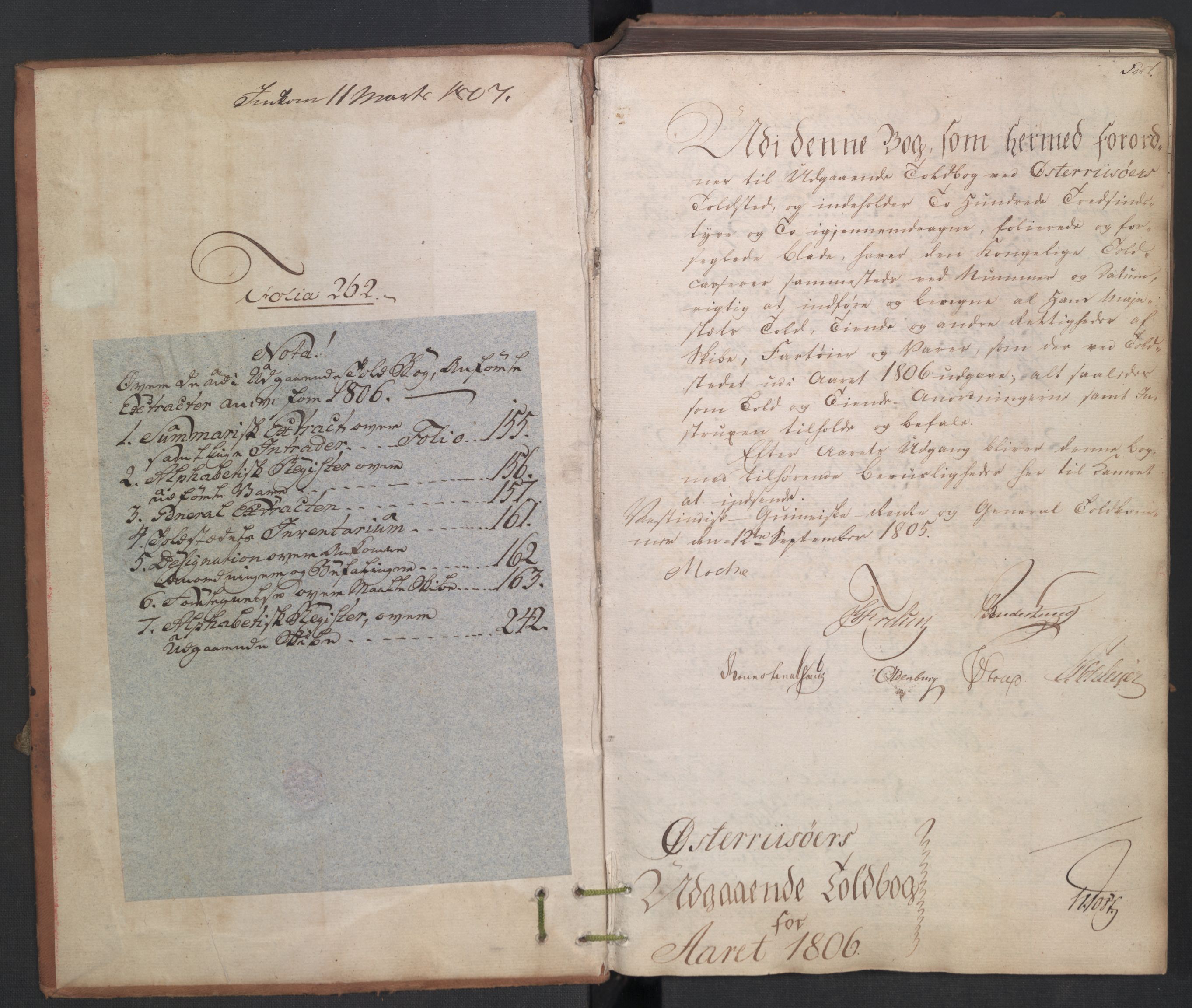 Generaltollkammeret, tollregnskaper, AV/RA-EA-5490/R14/L0143/0001: Tollregnskaper Øster-Risør / Utgående tollbok, 1806
