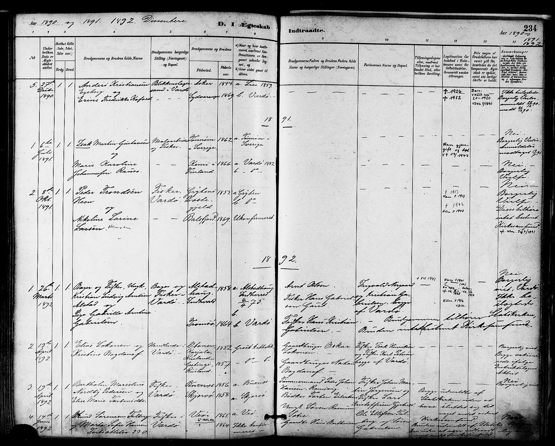 Vardø sokneprestkontor, SATØ/S-1332/H/Ha/L0007kirke: Parish register (official) no. 7, 1886-1897, p. 234