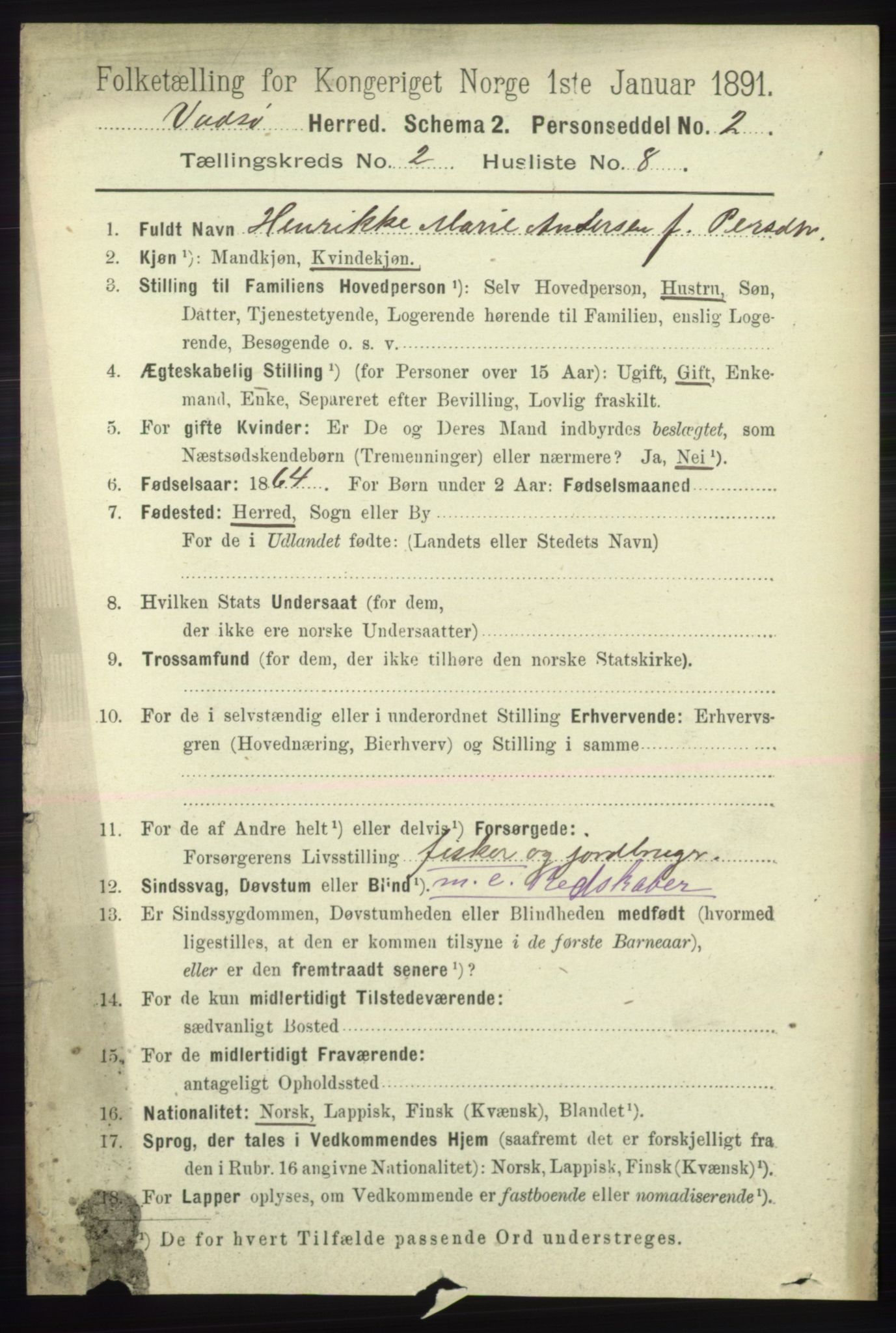 RA, 1891 census for 2029 Vadsø, 1891, p. 484