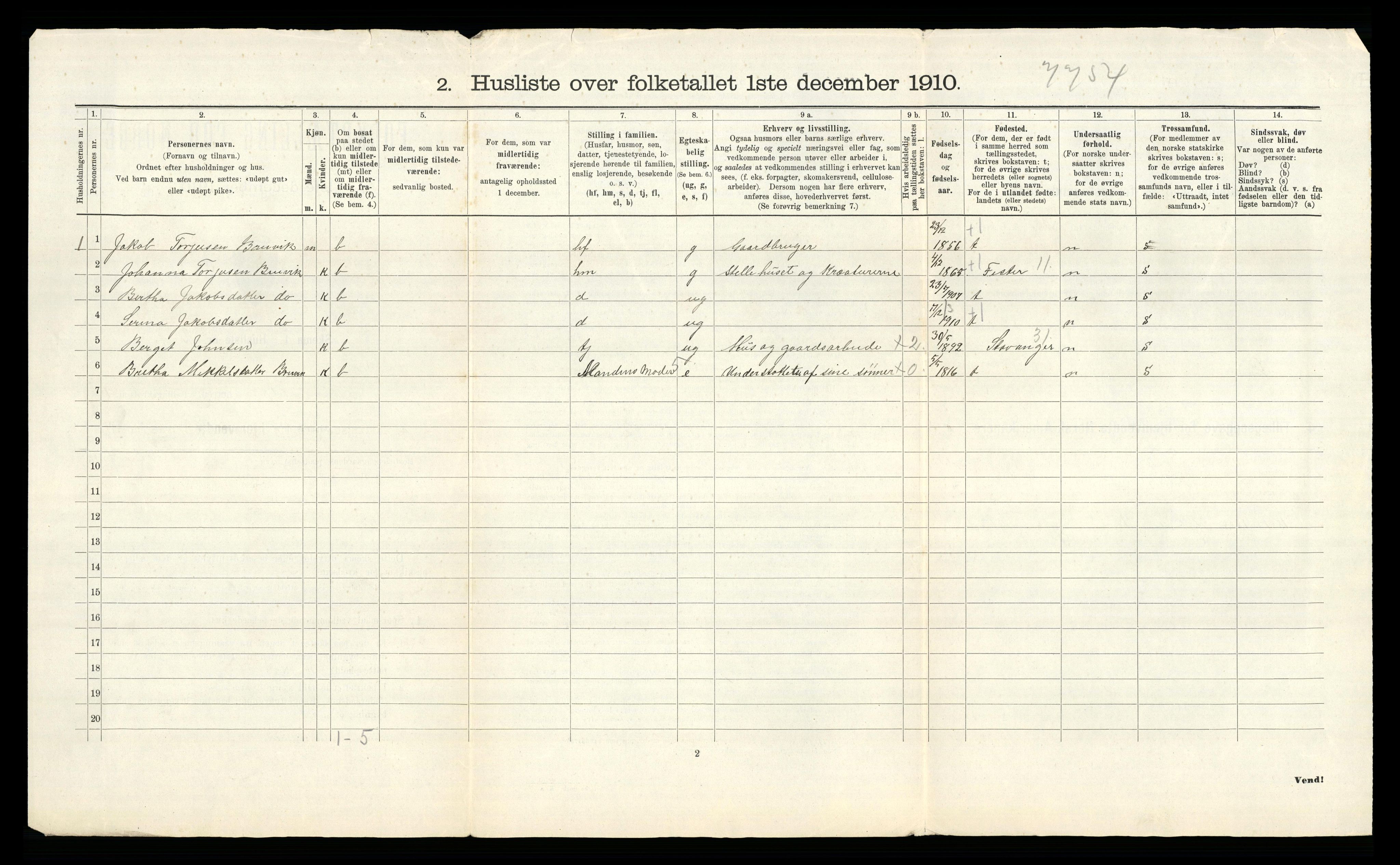 RA, 1910 census for Hjelmeland, 1910, p. 47