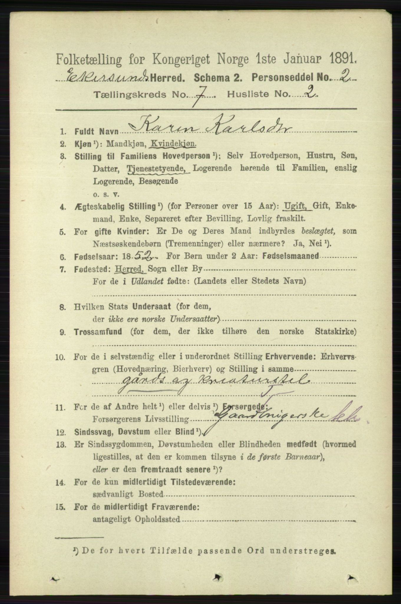 RA, 1891 census for 1116 Eigersund herred, 1891, p. 2839