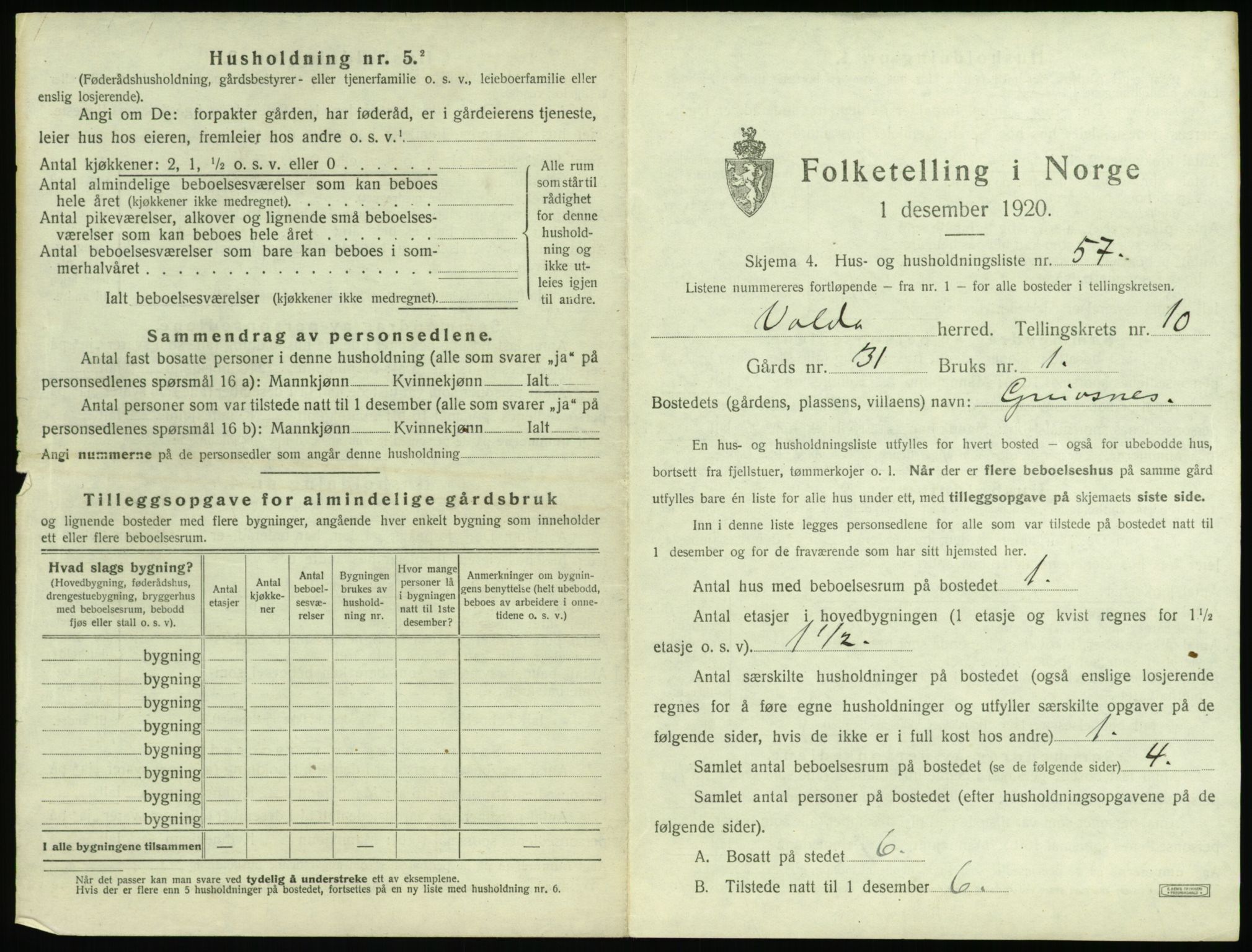 SAT, 1920 census for Volda, 1920, p. 978