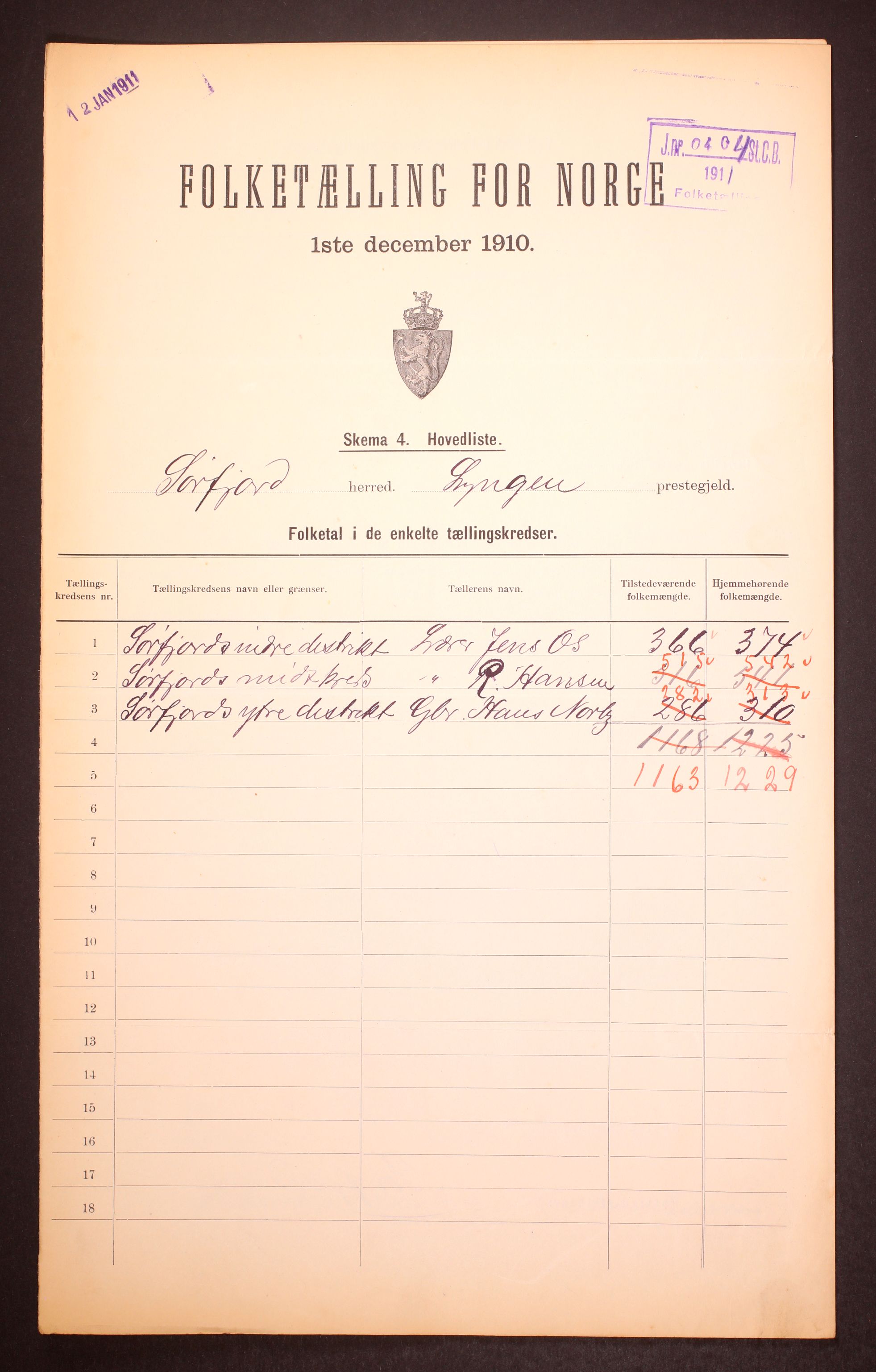RA, 1910 census for Sørfjord, 1910, p. 2