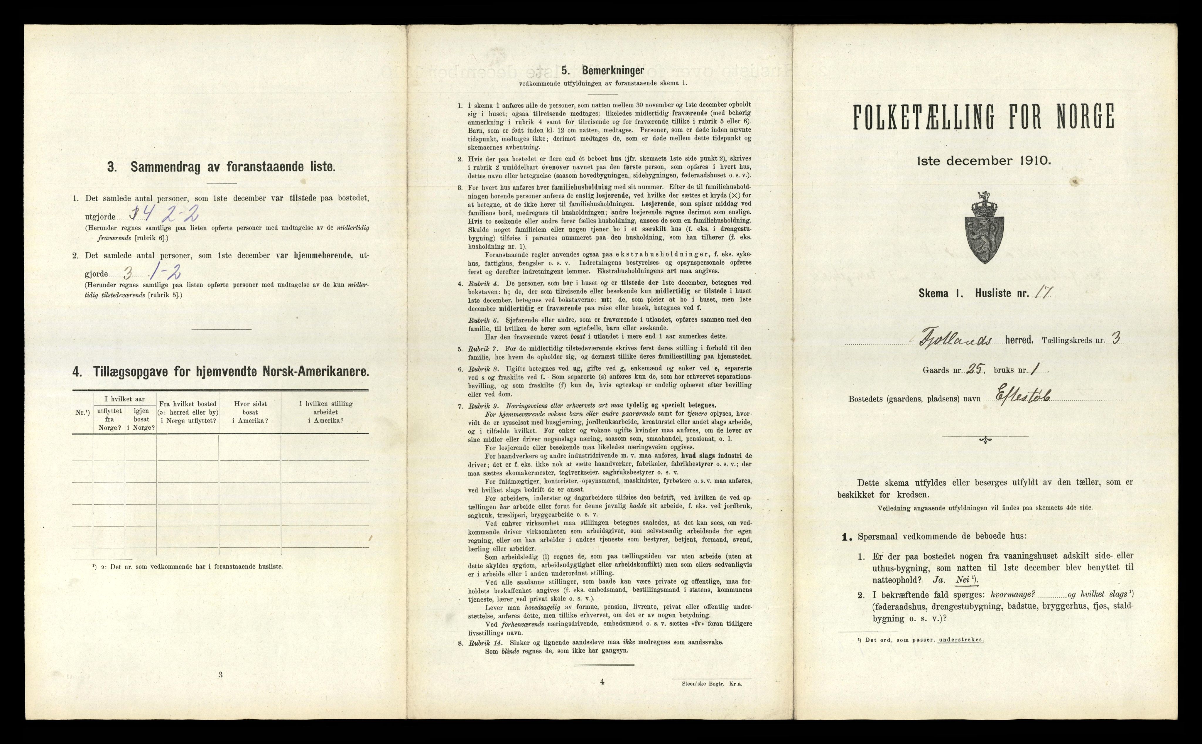 RA, 1910 census for Fjotland, 1910, p. 162