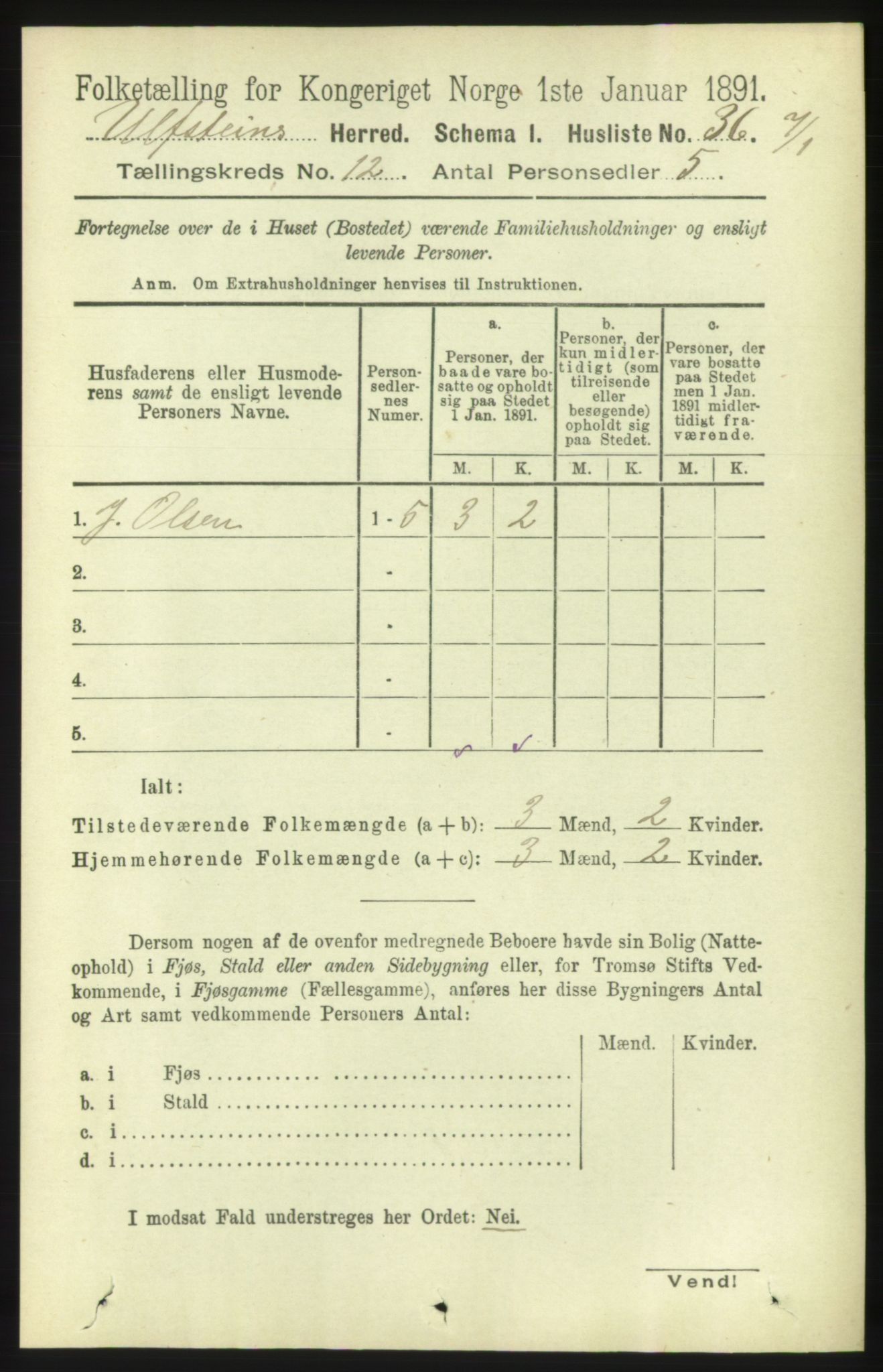 RA, 1891 census for 1516 Ulstein, 1891, p. 3840