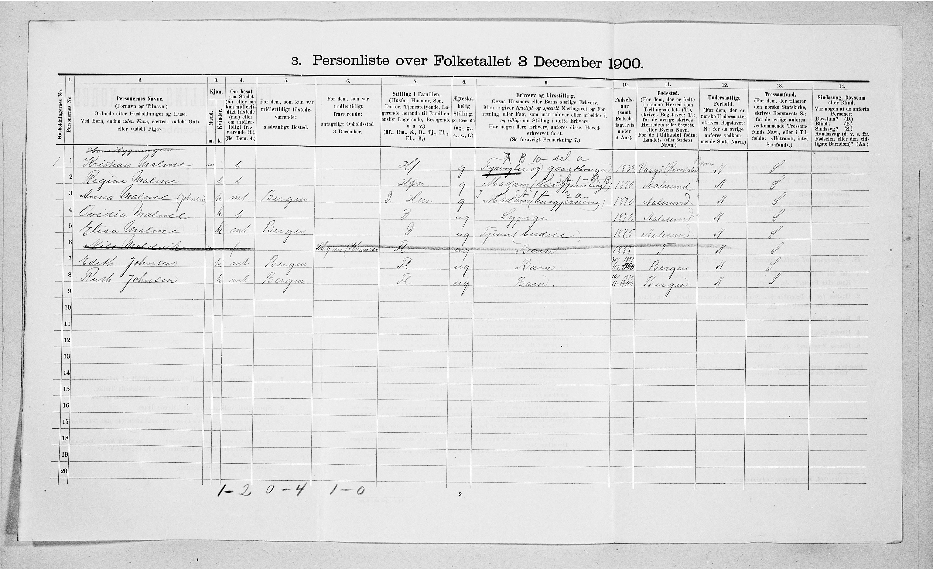 SAT, 1900 census for Sande, 1900, p. 494