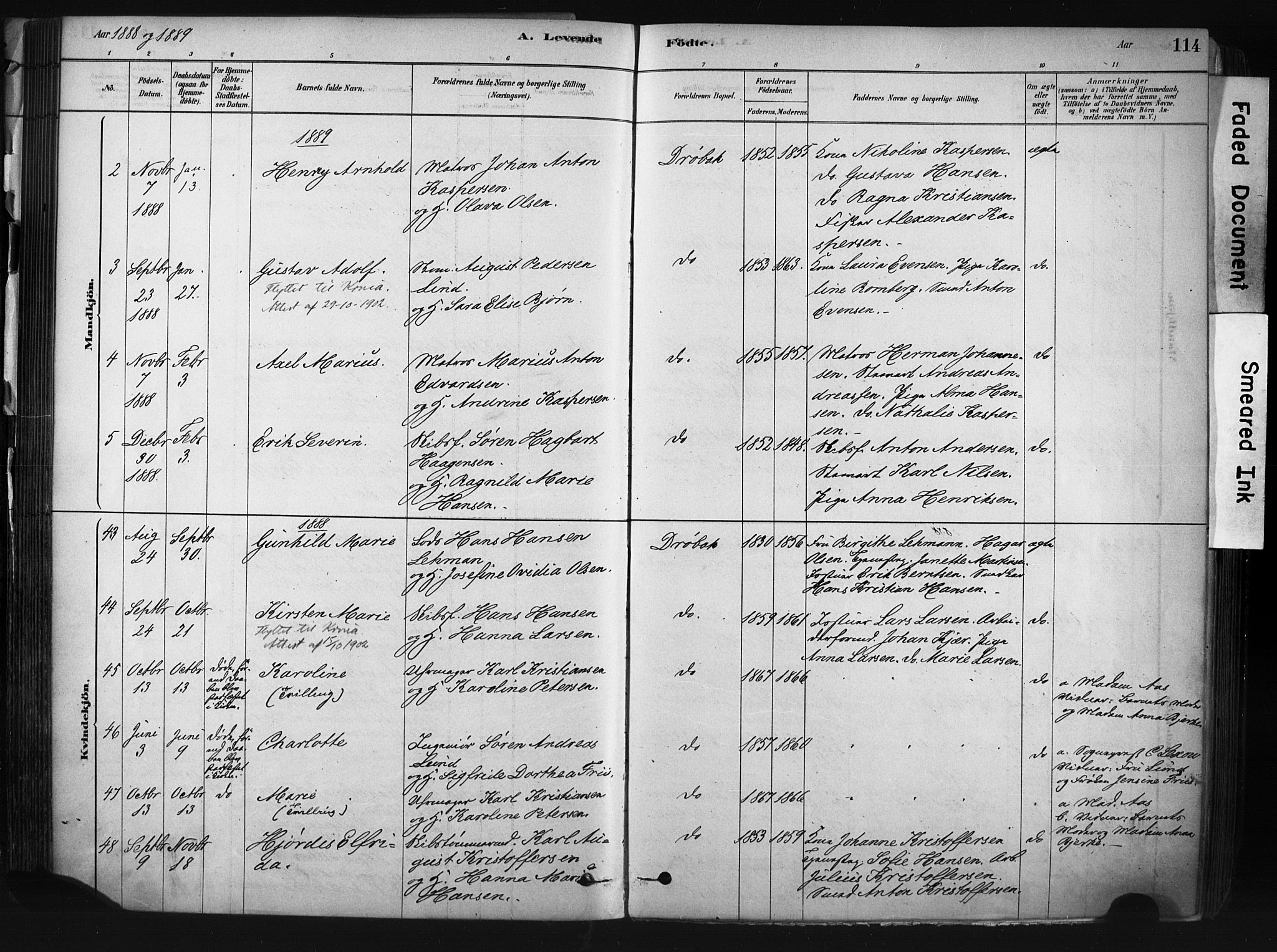 Drøbak prestekontor Kirkebøker, AV/SAO-A-10142a/F/Fb/L0001: Parish register (official) no. II 1, 1878-1891, p. 114