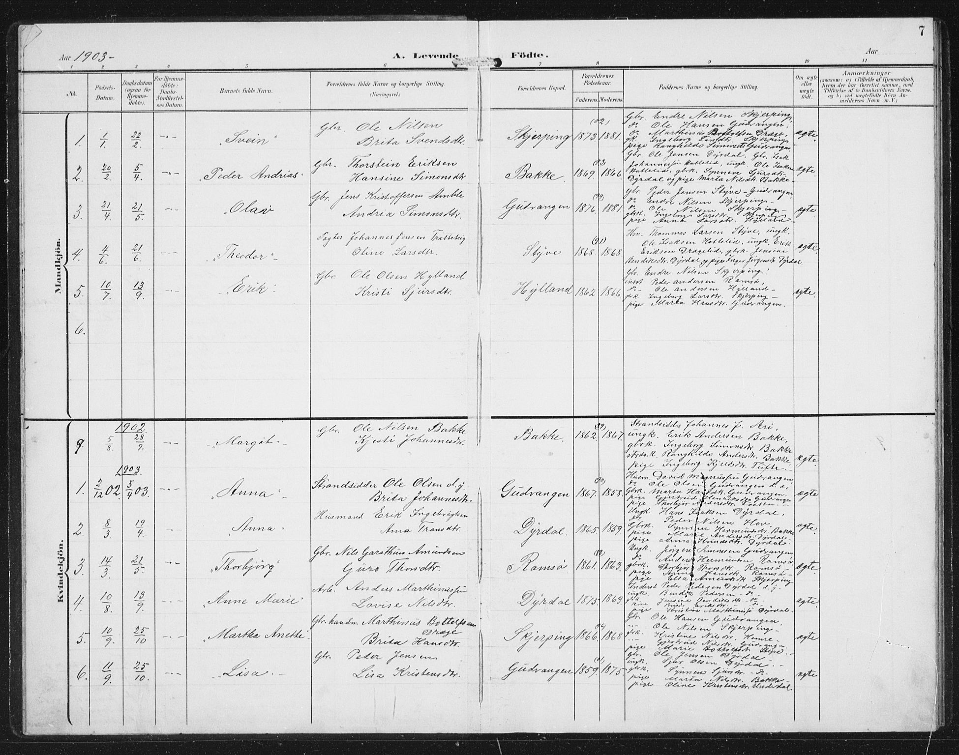 Aurland sokneprestembete, SAB/A-99937/H/Hb/Hbc/L0003: Parish register (copy) no. C 3, 1901-1933, p. 7