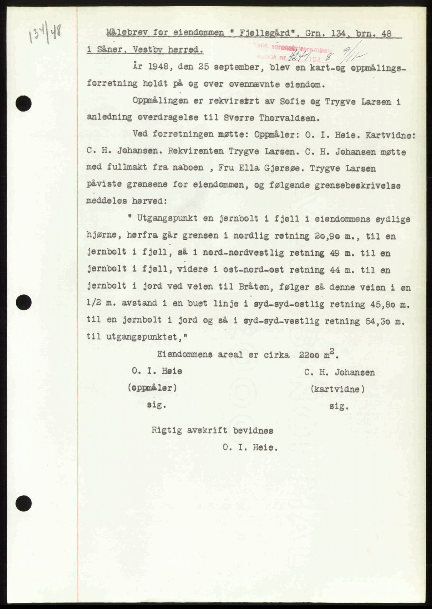 Follo sorenskriveri, SAO/A-10274/G/Ga/Gaa/L0085: Mortgage book no. I 85, 1948-1948, Diary no: : 4247/1948