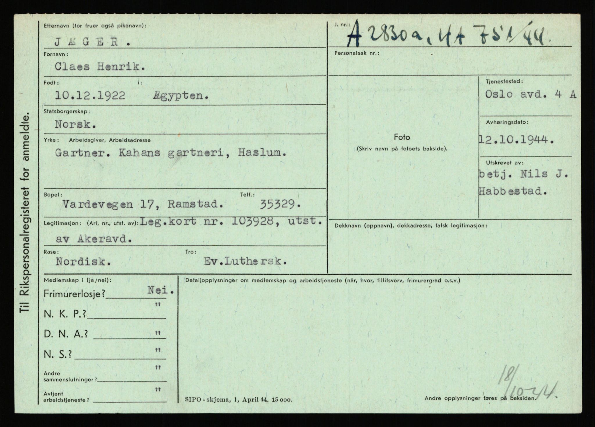 Statspolitiet - Hovedkontoret / Osloavdelingen, AV/RA-S-1329/C/Ca/L0008: Johan(nes)sen - Knoph, 1943-1945, p. 2644