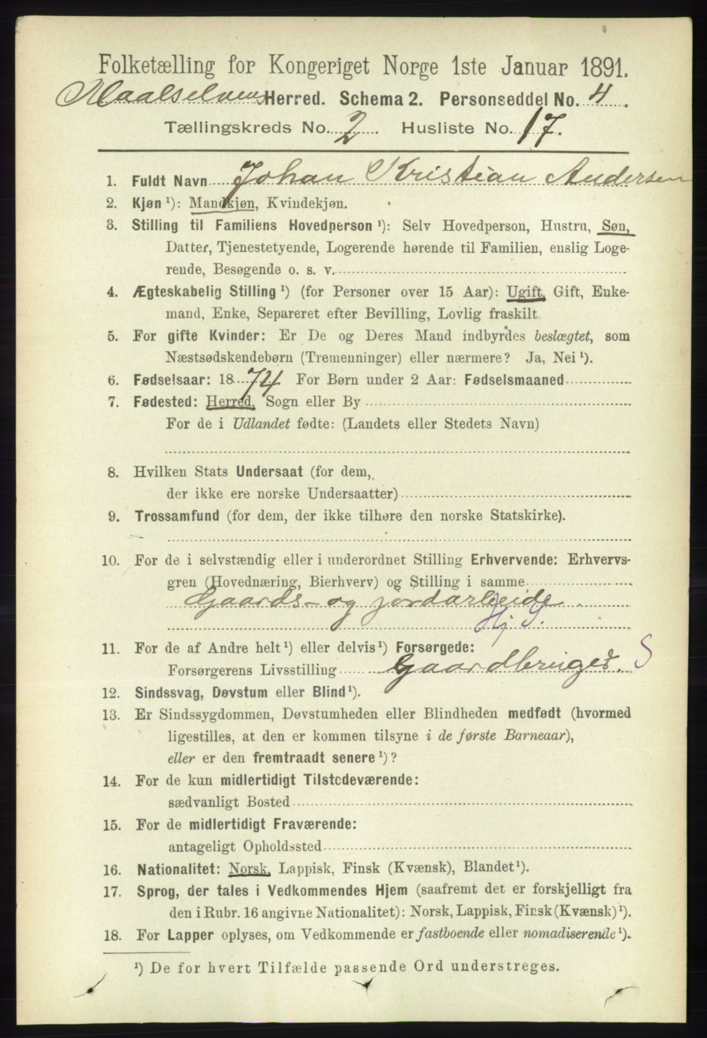 RA, 1891 census for 1924 Målselv, 1891, p. 394