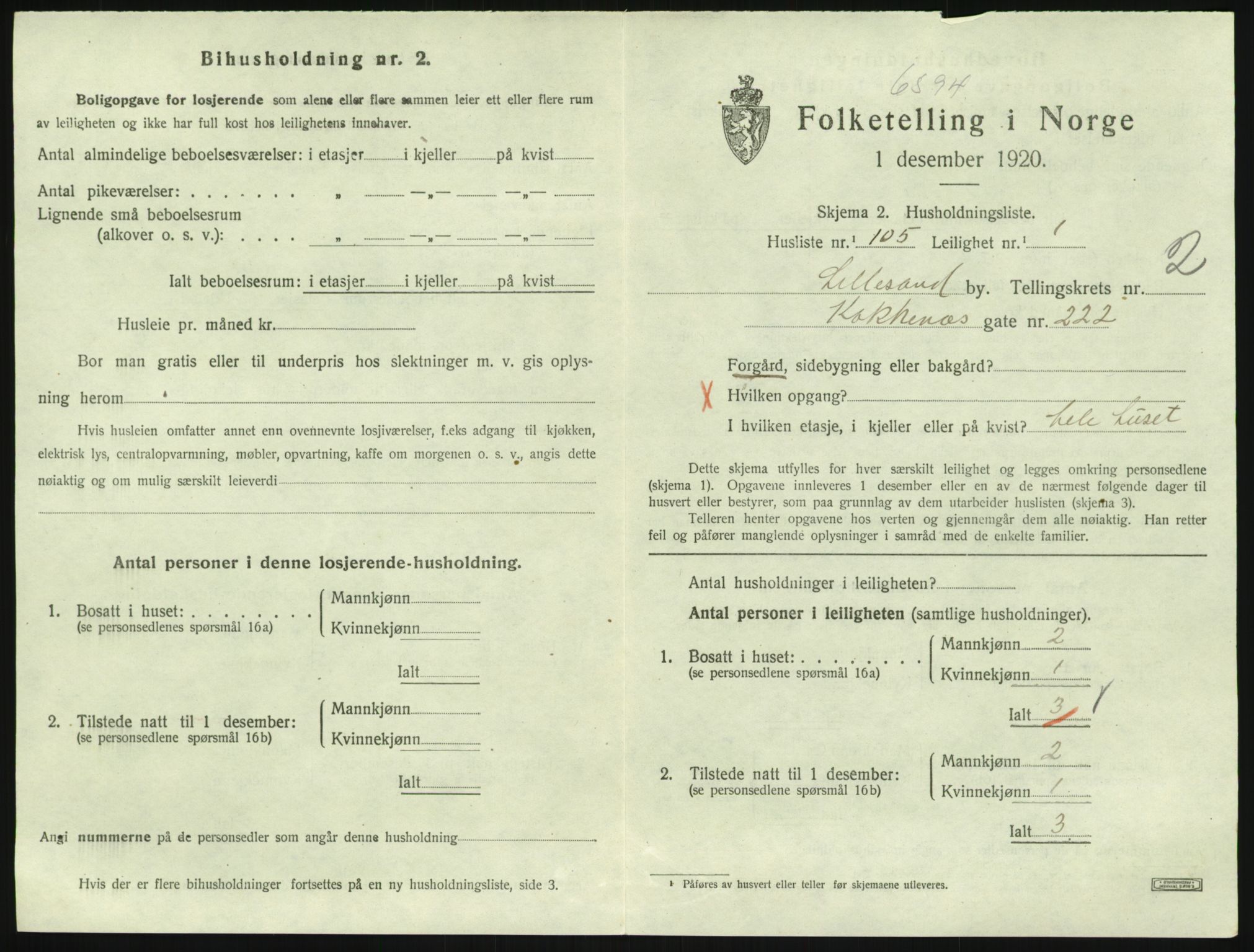 SAK, 1920 census for Lillesand, 1920, p. 1107