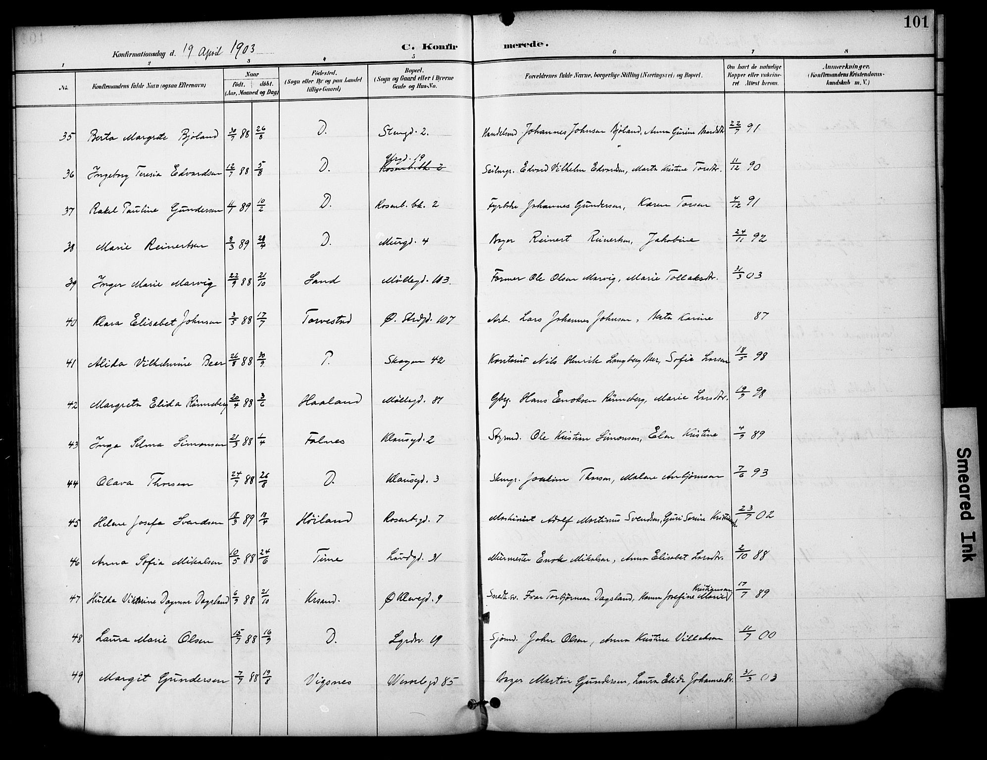 Domkirken sokneprestkontor, AV/SAST-A-101812/001/30/30BA/L0031: Parish register (official) no. A 30, 1896-1916, p. 101