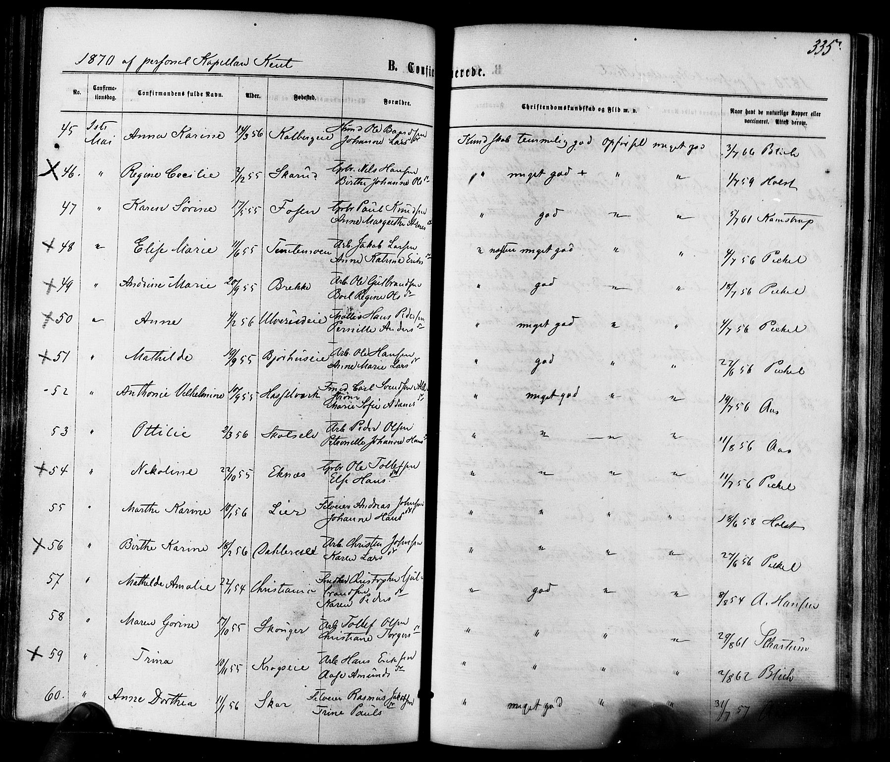 Eiker kirkebøker, AV/SAKO-A-4/F/Fa/L0017: Parish register (official) no. I 17, 1869-1877, p. 335