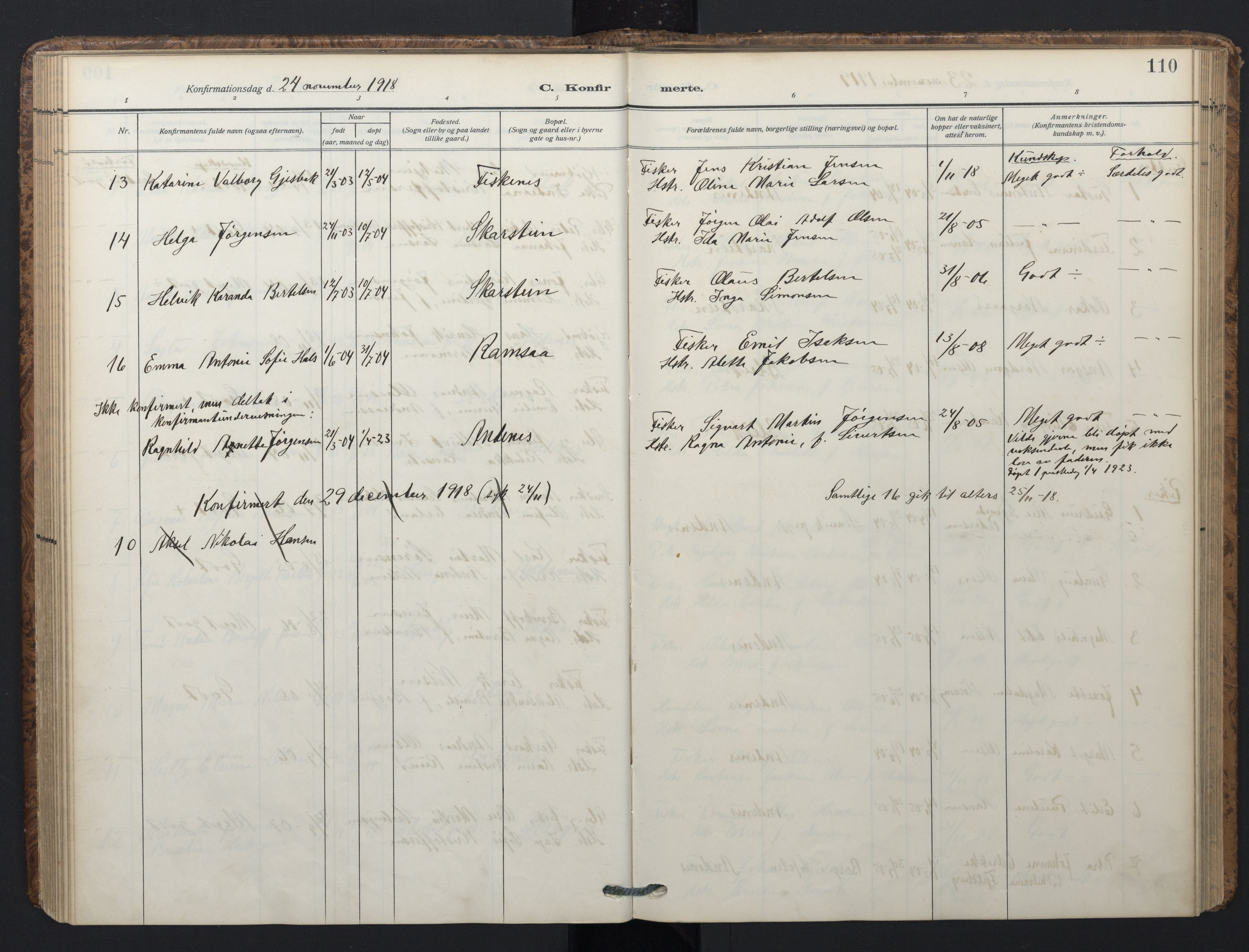 Ministerialprotokoller, klokkerbøker og fødselsregistre - Nordland, SAT/A-1459/899/L1438: Parish register (official) no. 899A06, 1909-1922, p. 110