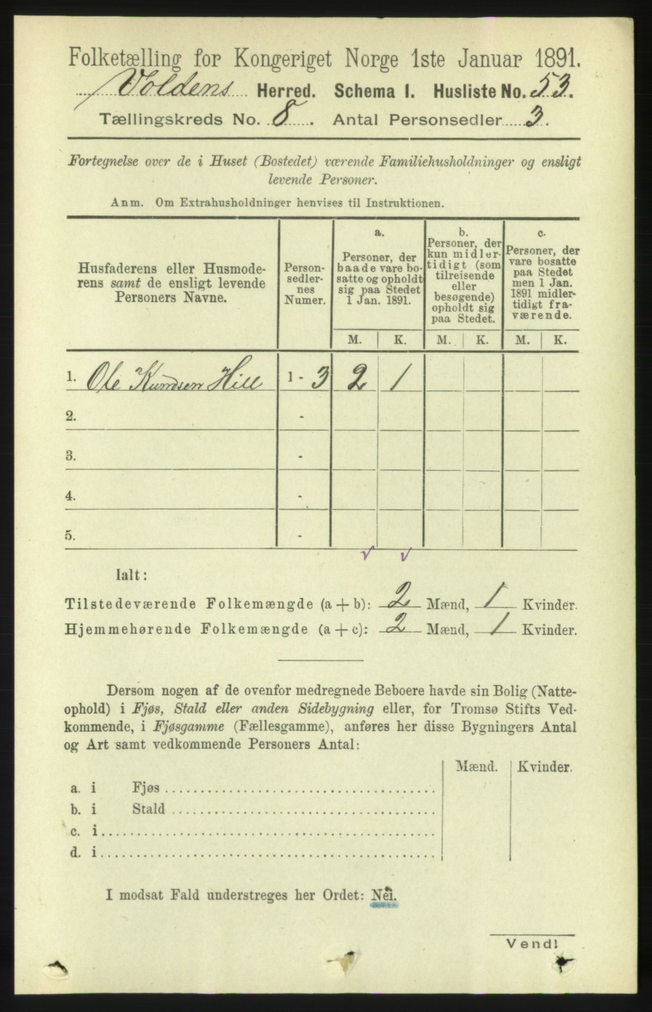 RA, 1891 census for 1519 Volda, 1891, p. 3822