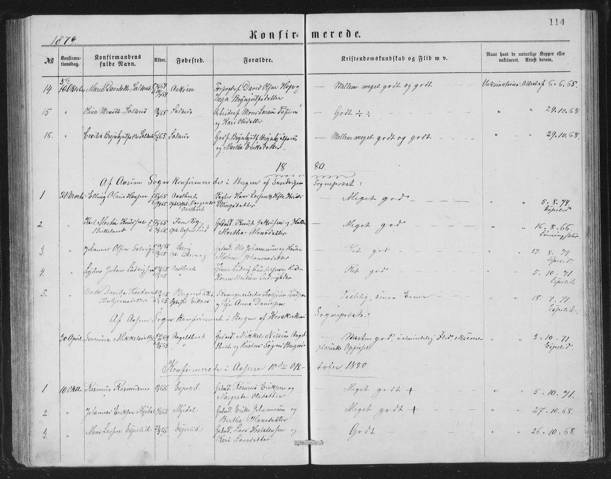 Åsane sokneprestembete, SAB/A-79401/H/Hab: Parish register (copy) no. A 1, 1870-1884, p. 114