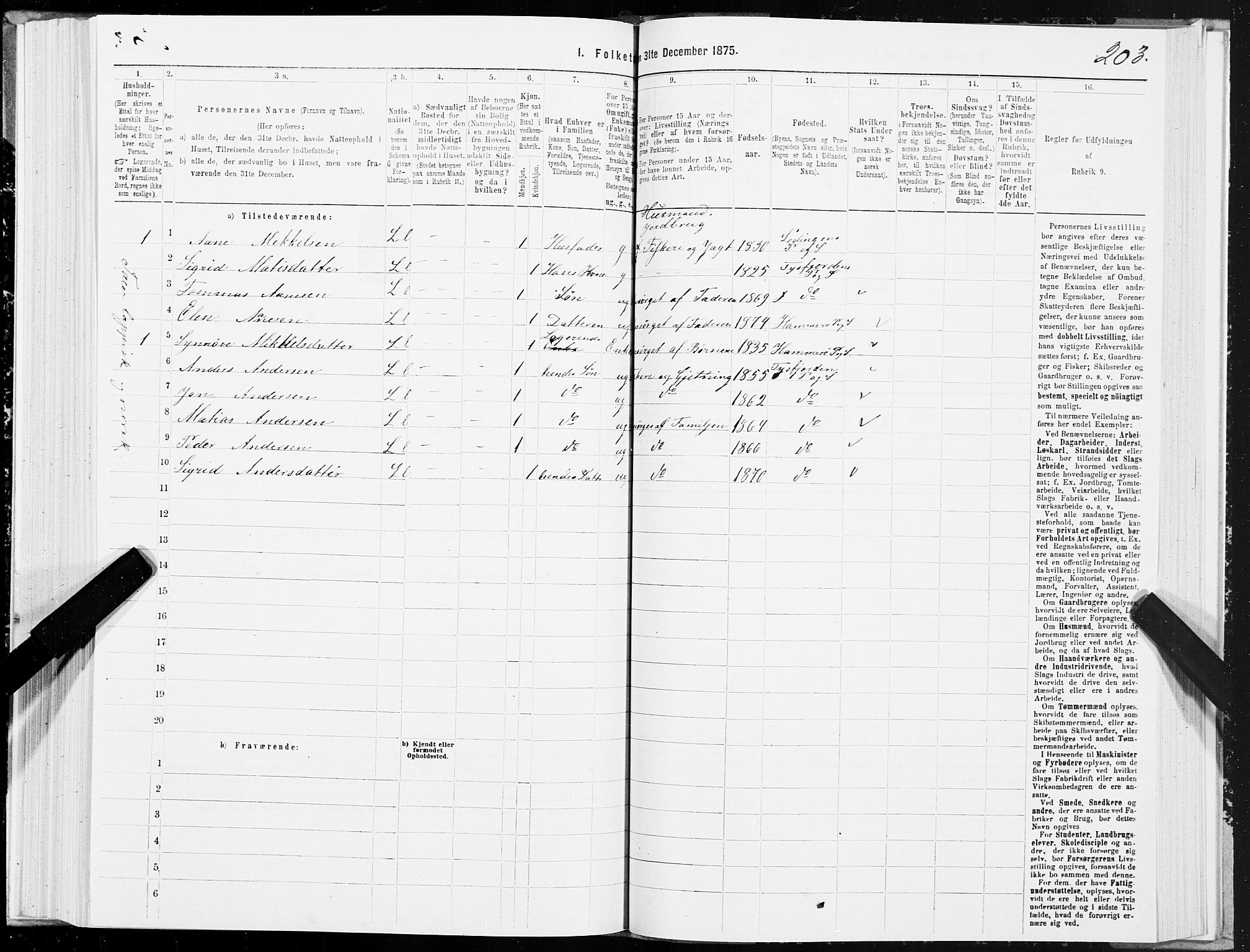 SAT, 1875 census for 1849P Hamarøy, 1875, p. 1203