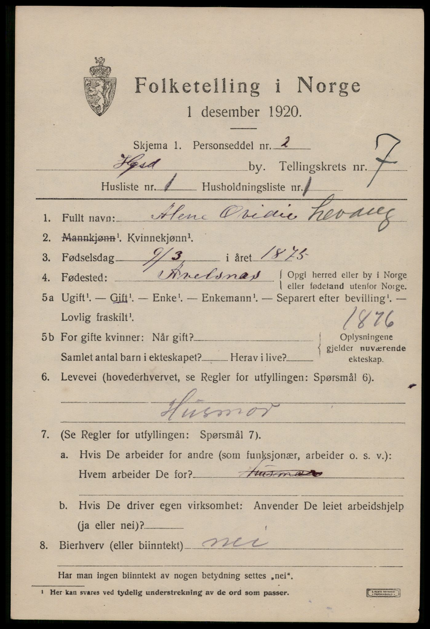 SAST, 1920 census for Haugesund, 1920, p. 25067