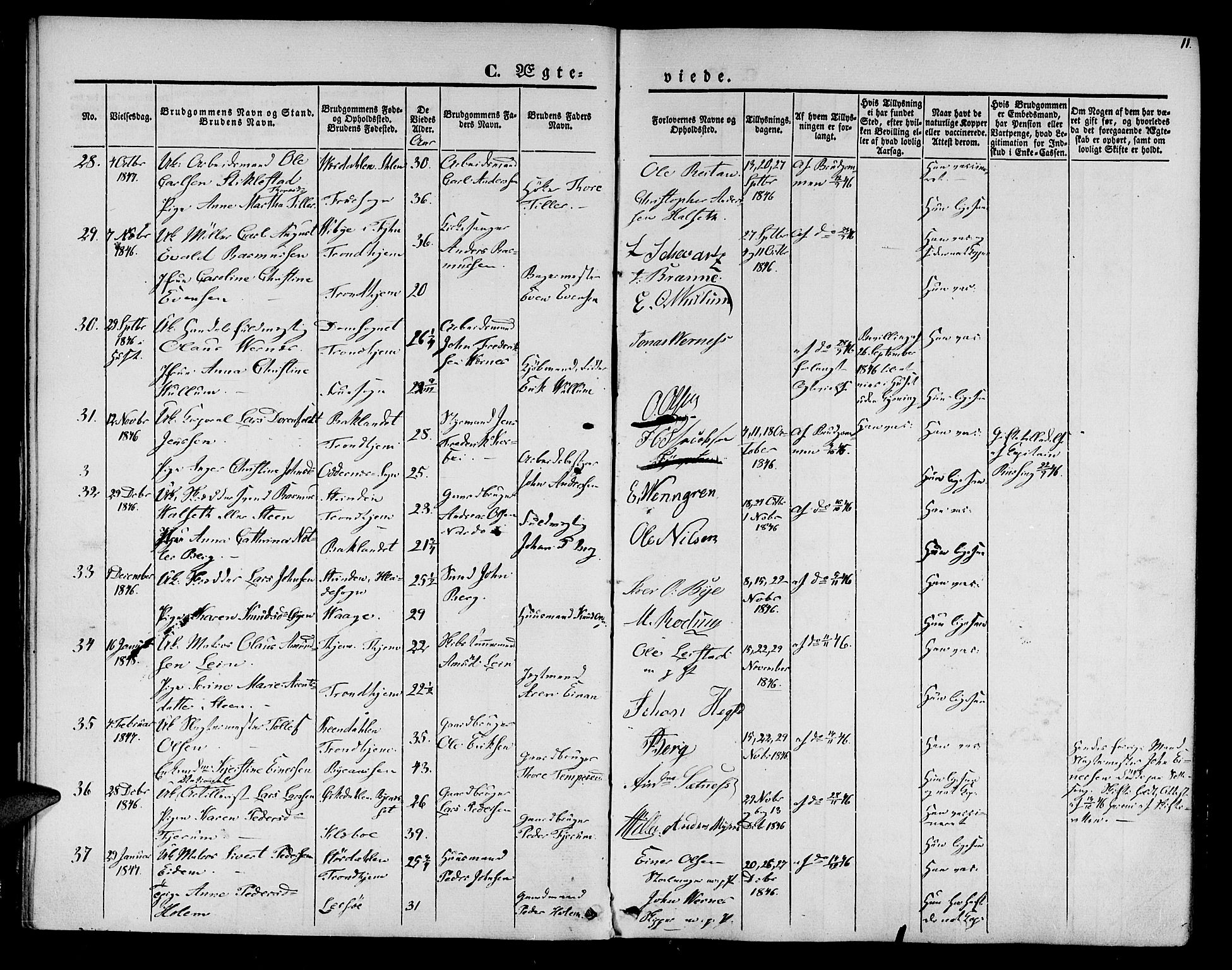 Ministerialprotokoller, klokkerbøker og fødselsregistre - Sør-Trøndelag, SAT/A-1456/602/L0111: Parish register (official) no. 602A09, 1844-1867, p. 11