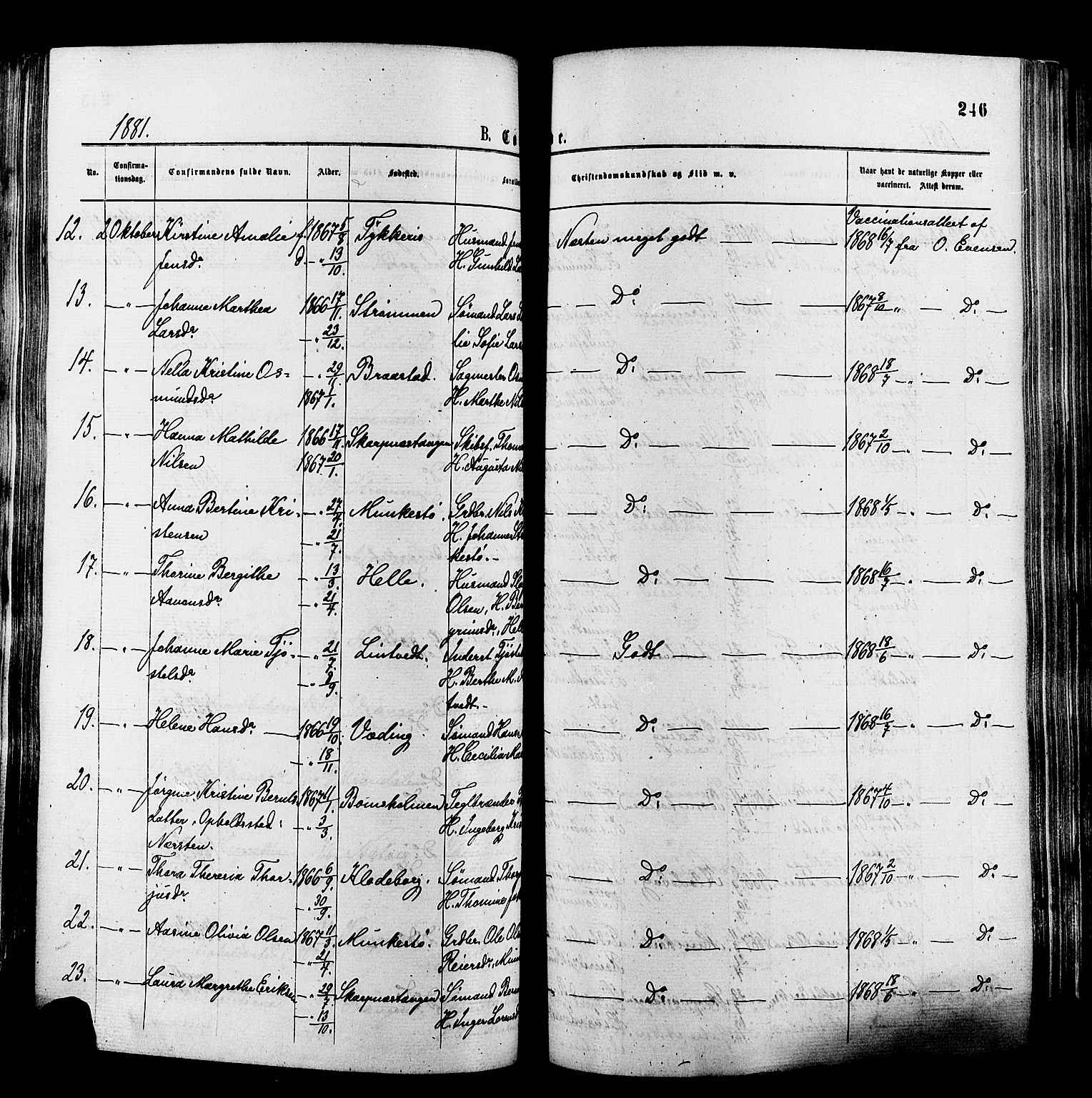 Øyestad sokneprestkontor, AV/SAK-1111-0049/F/Fa/L0016: Parish register (official) no. A 16, 1874-1886, p. 246