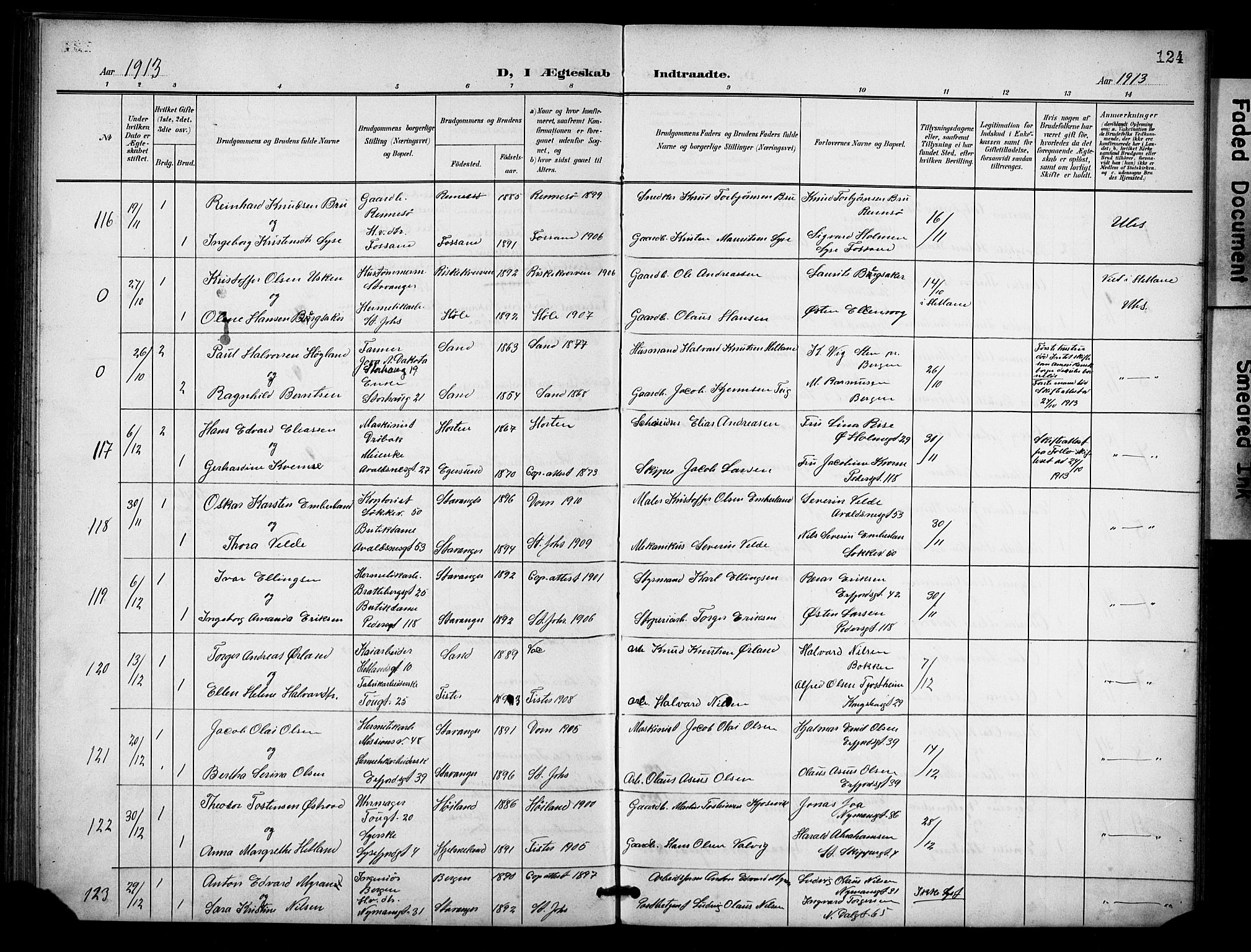 St. Johannes sokneprestkontor, AV/SAST-A-101814/001/30/30BB/L0005: Parish register (copy) no. B 5, 1901-1917, p. 124